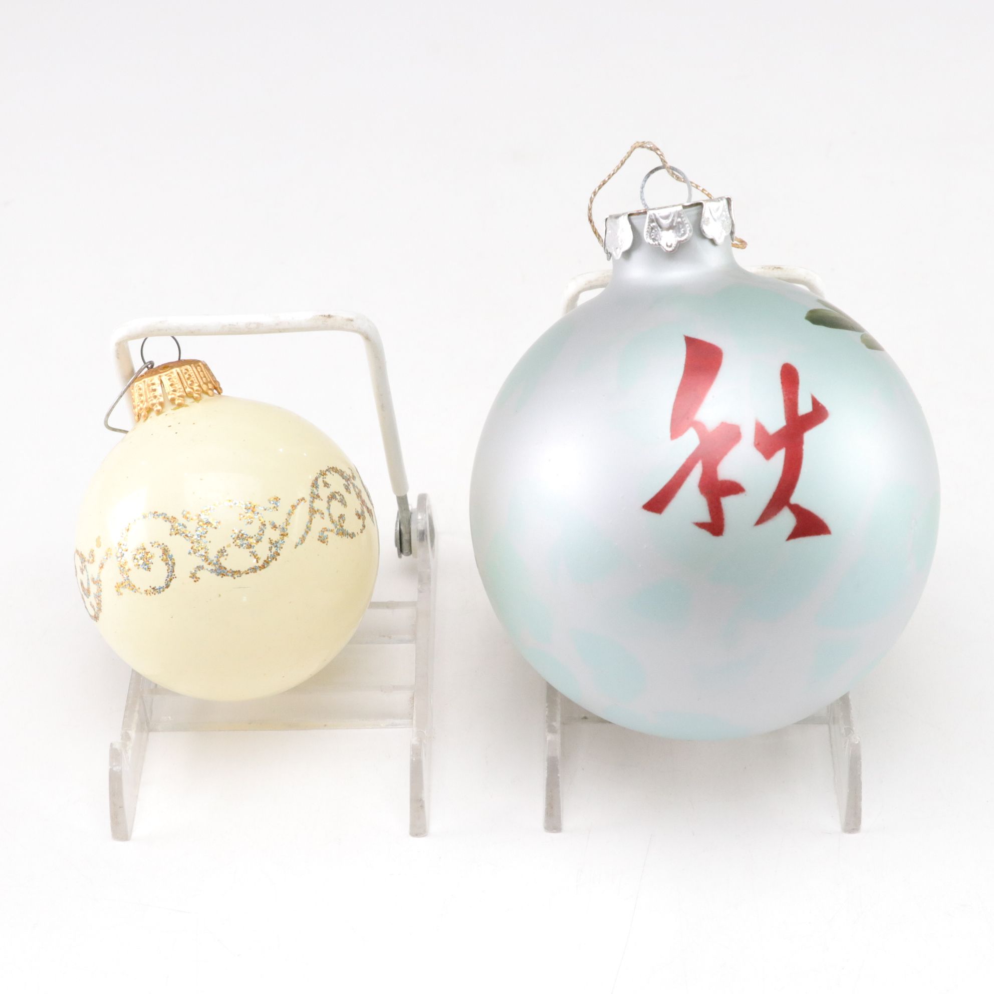 Hand-Blown Painted Cardinal Ornament with More Creme & Gold Christmas Ornaments