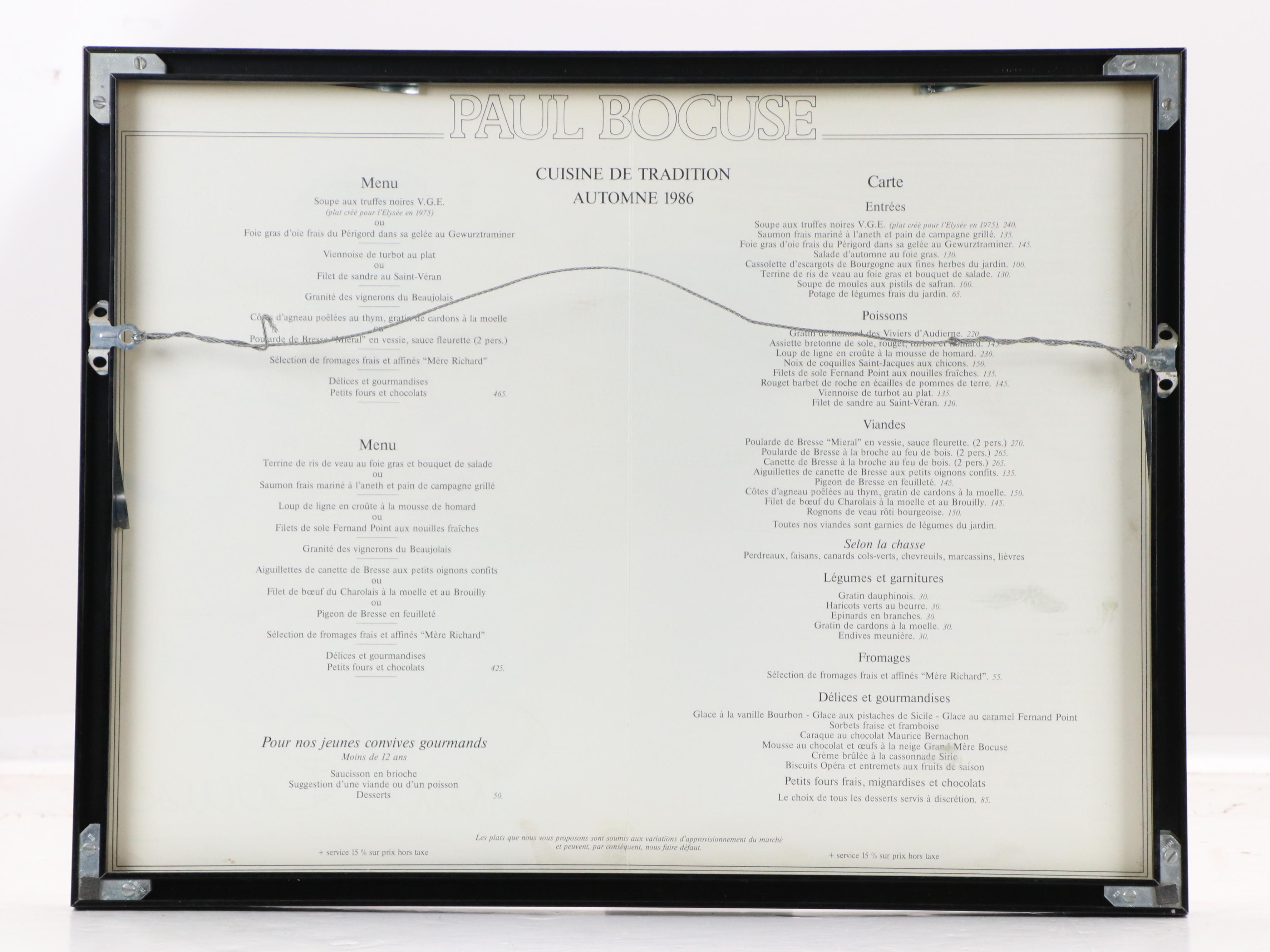 Autographed Menu from Restaurant Paul Bocuse, 1986