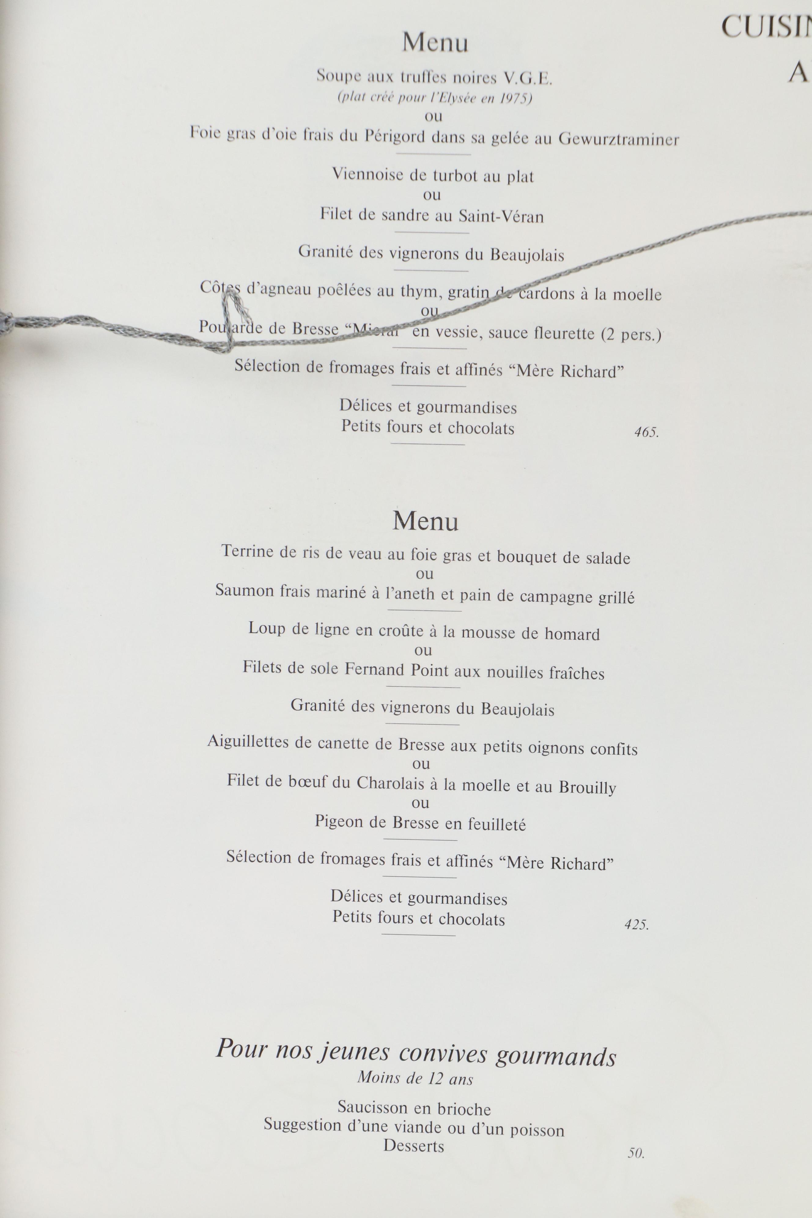 Autographed Menu from Restaurant Paul Bocuse, 1986