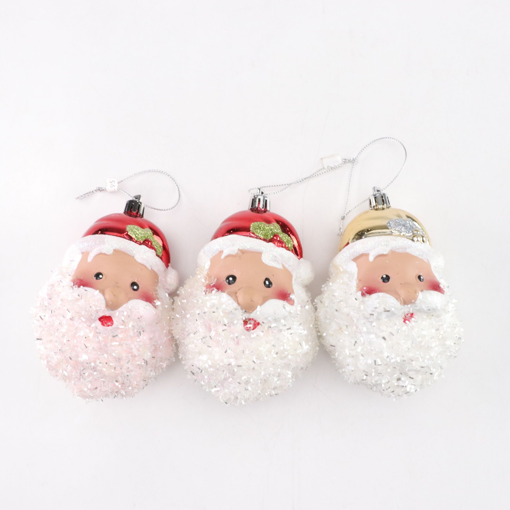 Glitter and Hand-Blown Glass Santa Claus and Snowman Ornaments in Collection