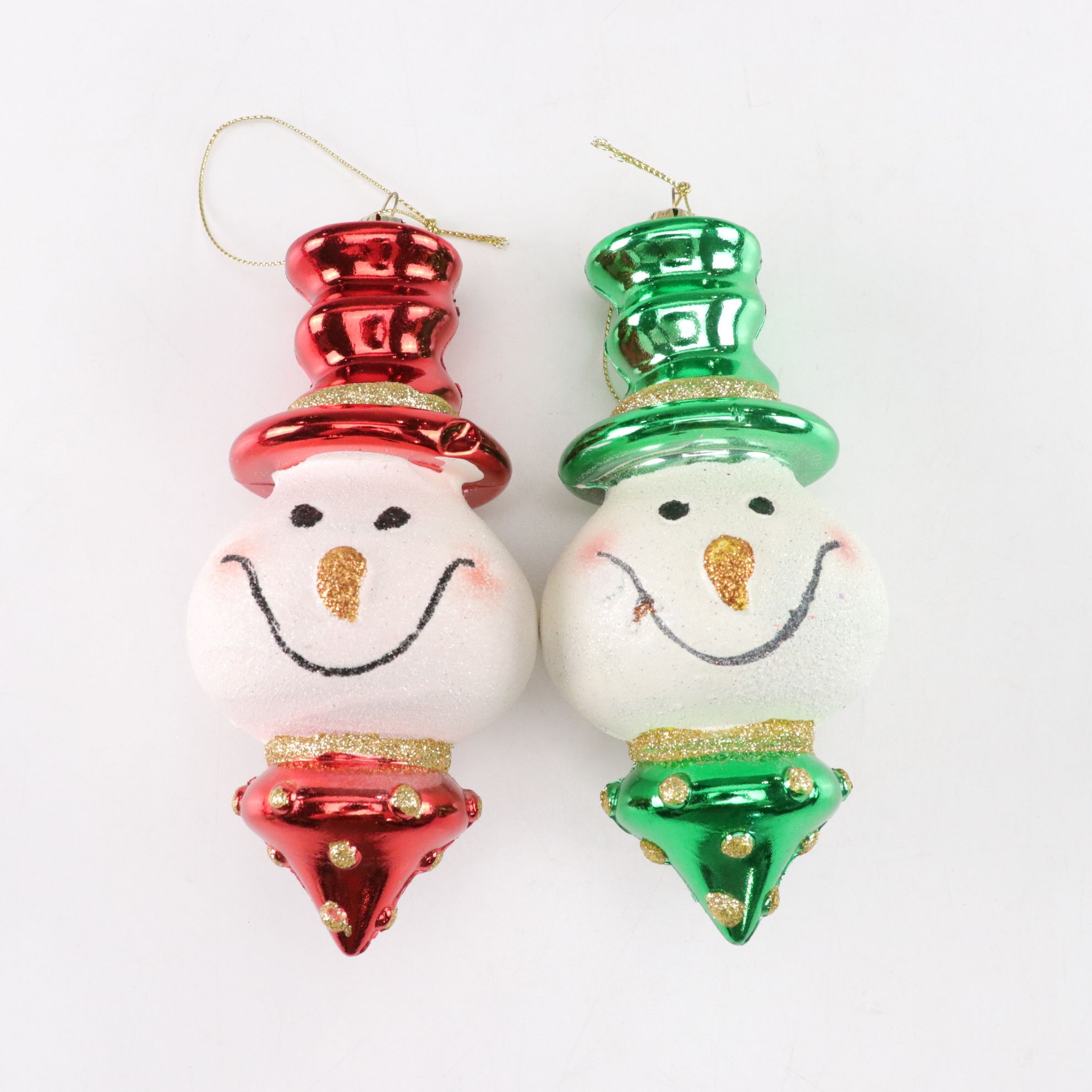 Glitter and Hand-Blown Glass Santa Claus and Snowman Ornaments in Collection