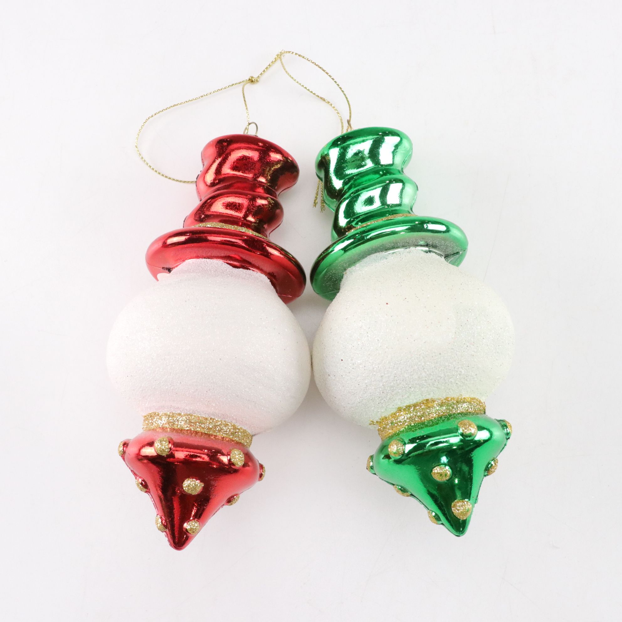 Glitter and Hand-Blown Glass Santa Claus and Snowman Ornaments in Collection