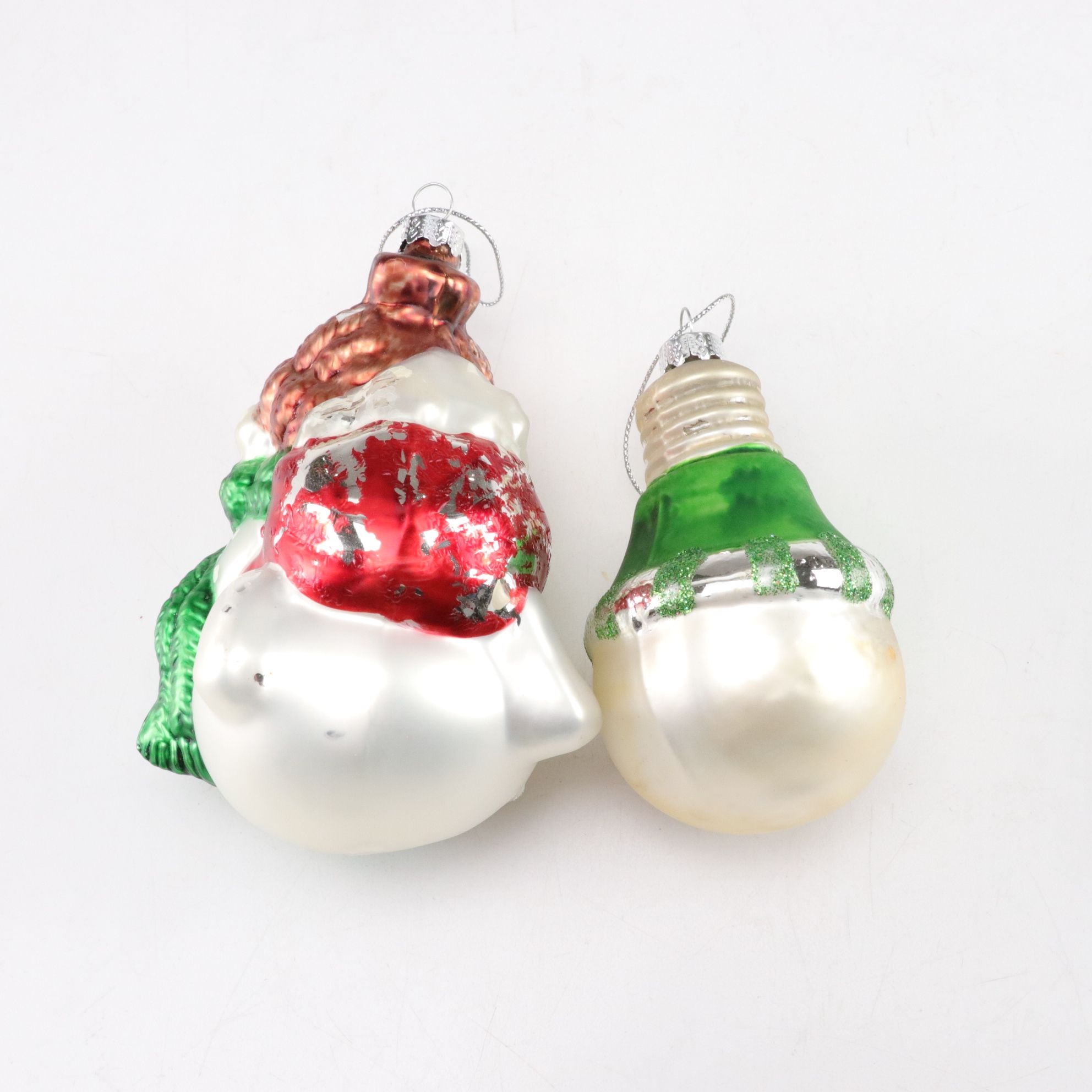 Glitter and Hand-Blown Glass Santa Claus and Snowman Ornaments in Collection