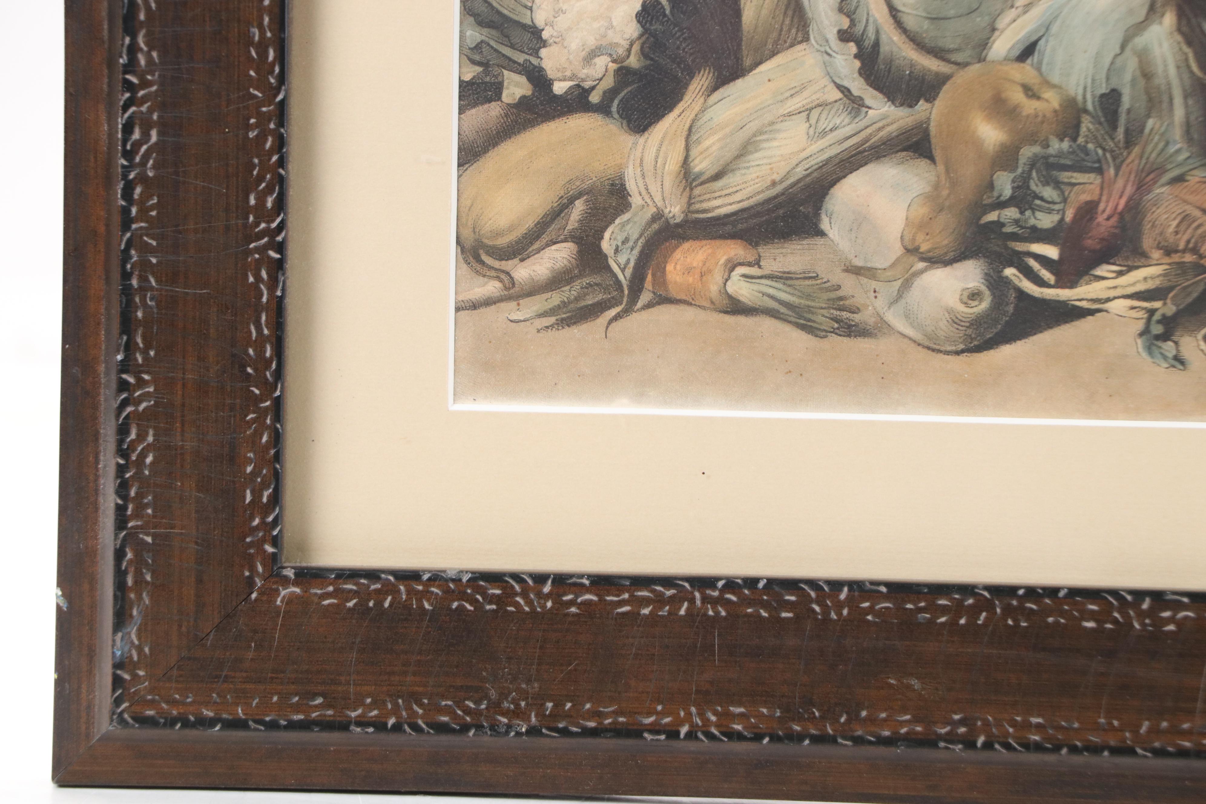 After John Boydell Hand-Colored Lithograph "A Herb Market," Late 19th Century