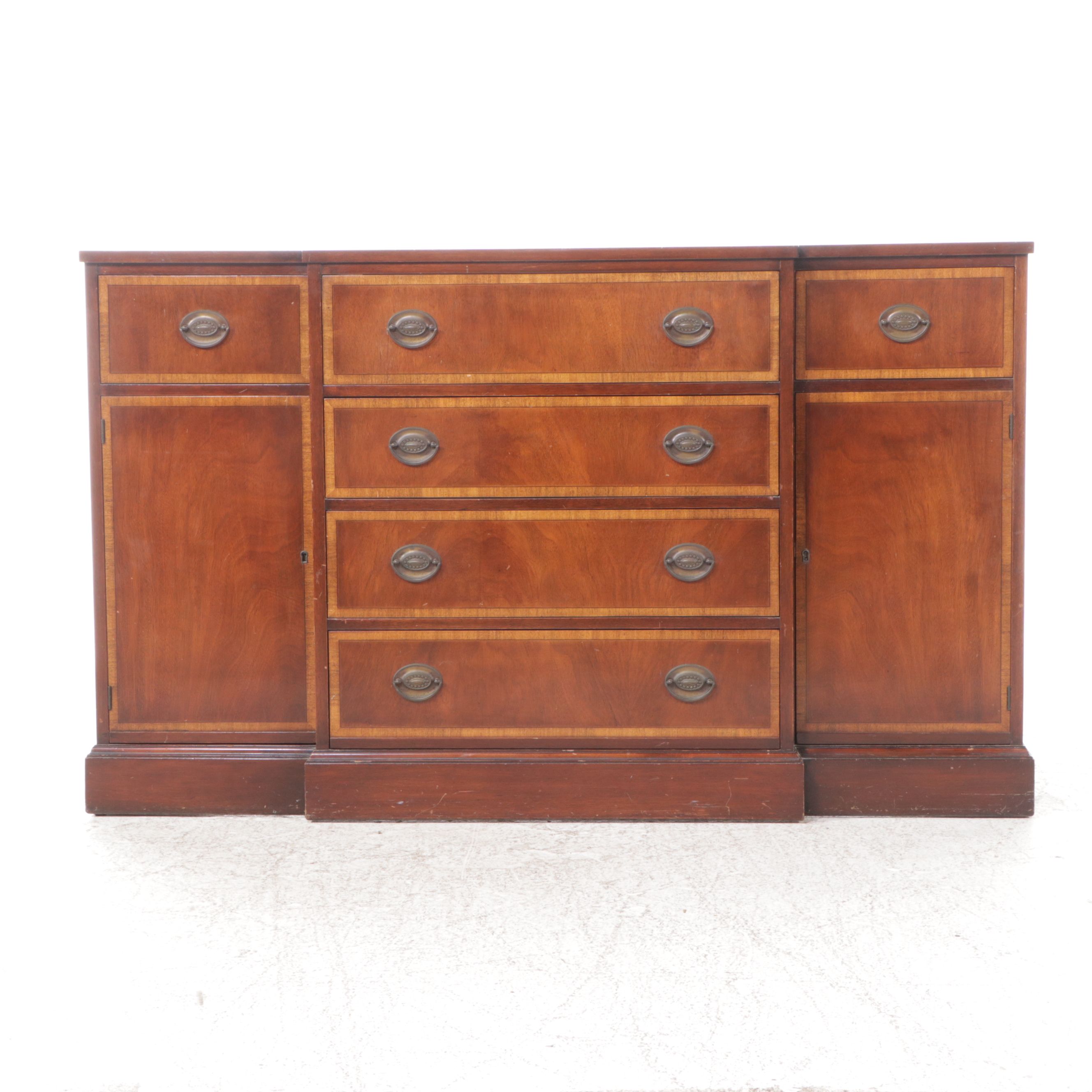 Johnson Furniture Co. Federal Style Mahogany Breakfront China Cabinet