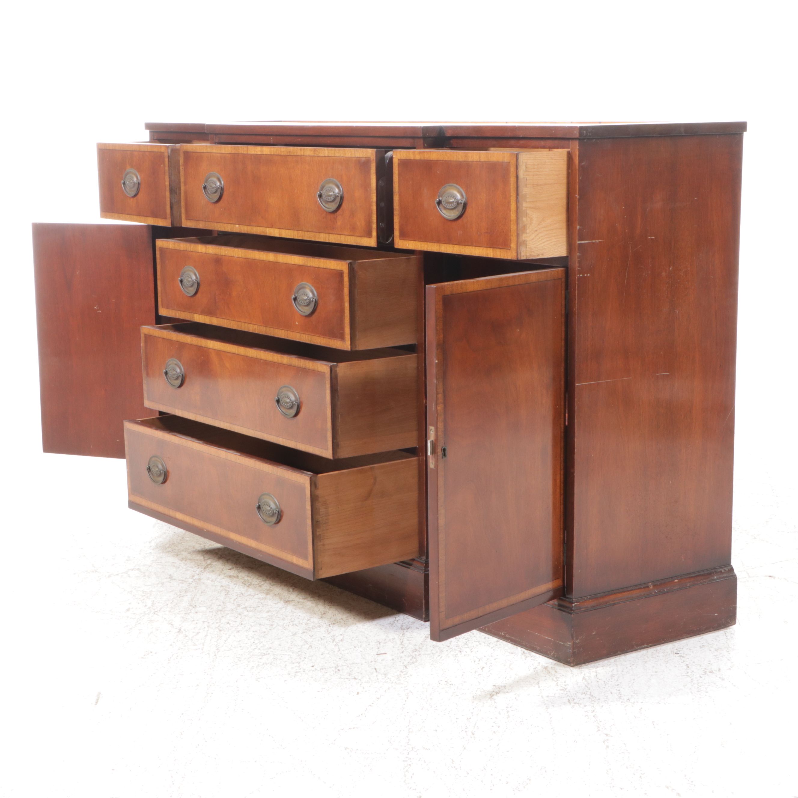 Johnson Furniture Co. Federal Style Mahogany Breakfront China Cabinet