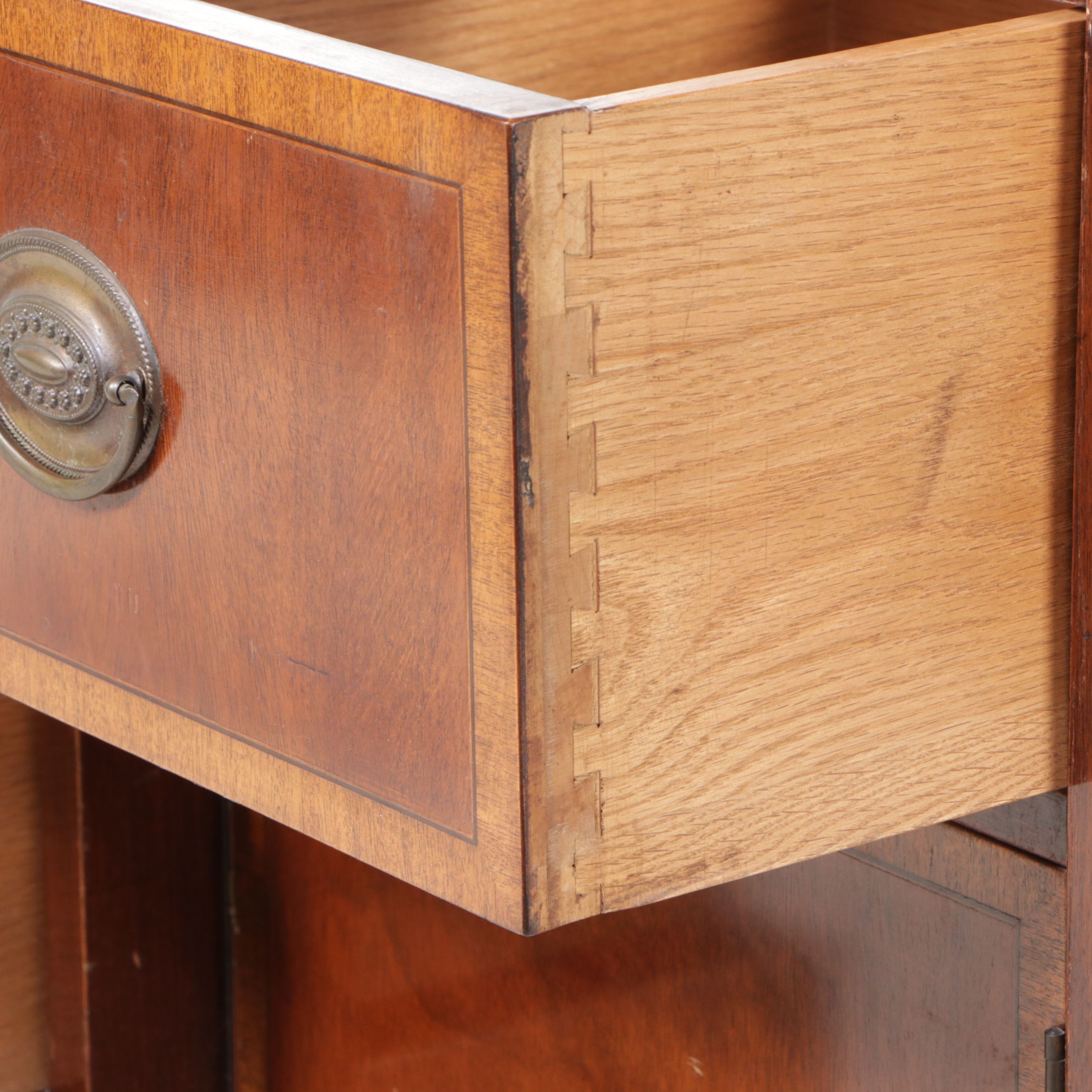 Johnson Furniture Co. Federal Style Mahogany Breakfront China Cabinet