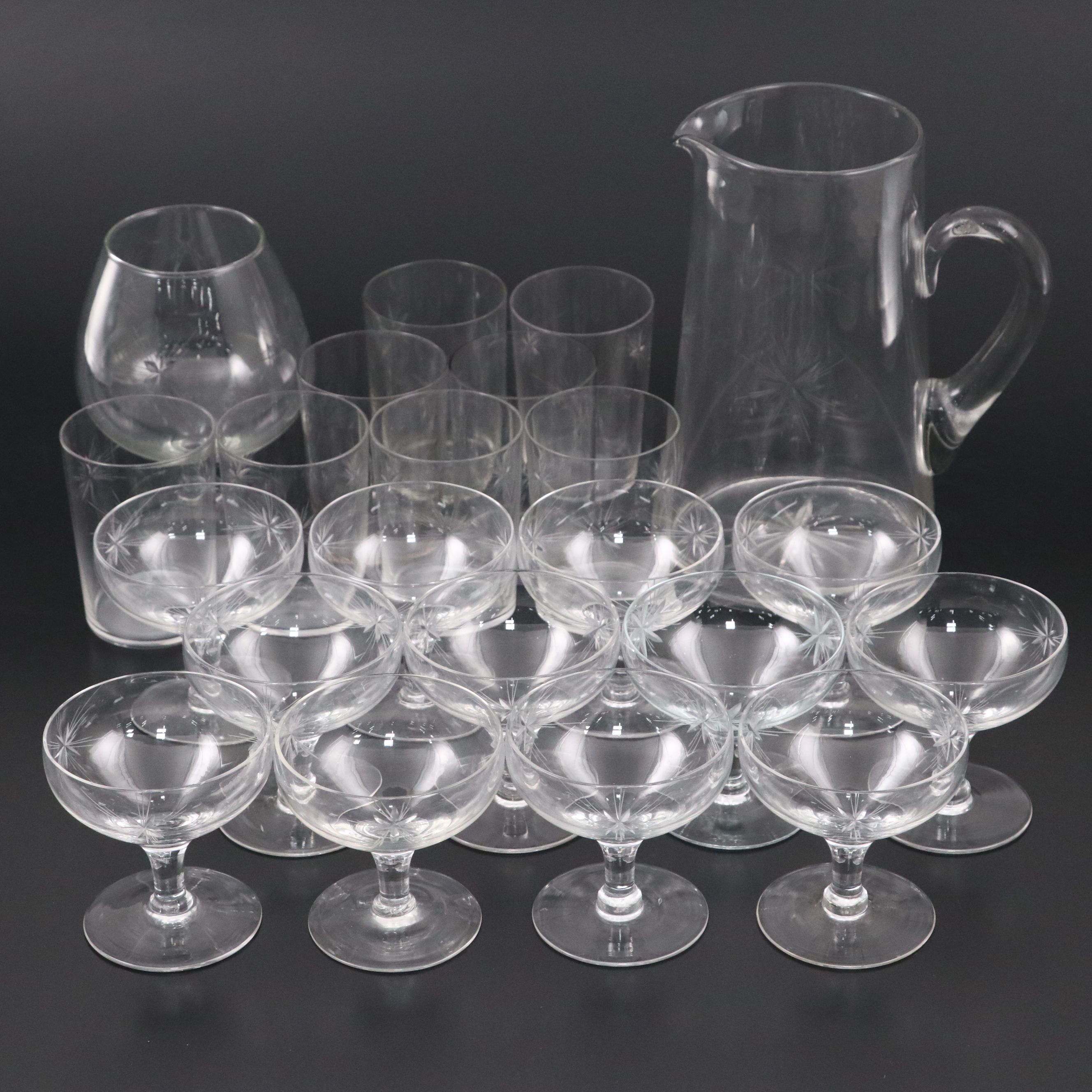 Fostoria "Sunburst" Glass Sherbet Bowls and More Glassware, Early 20th C.