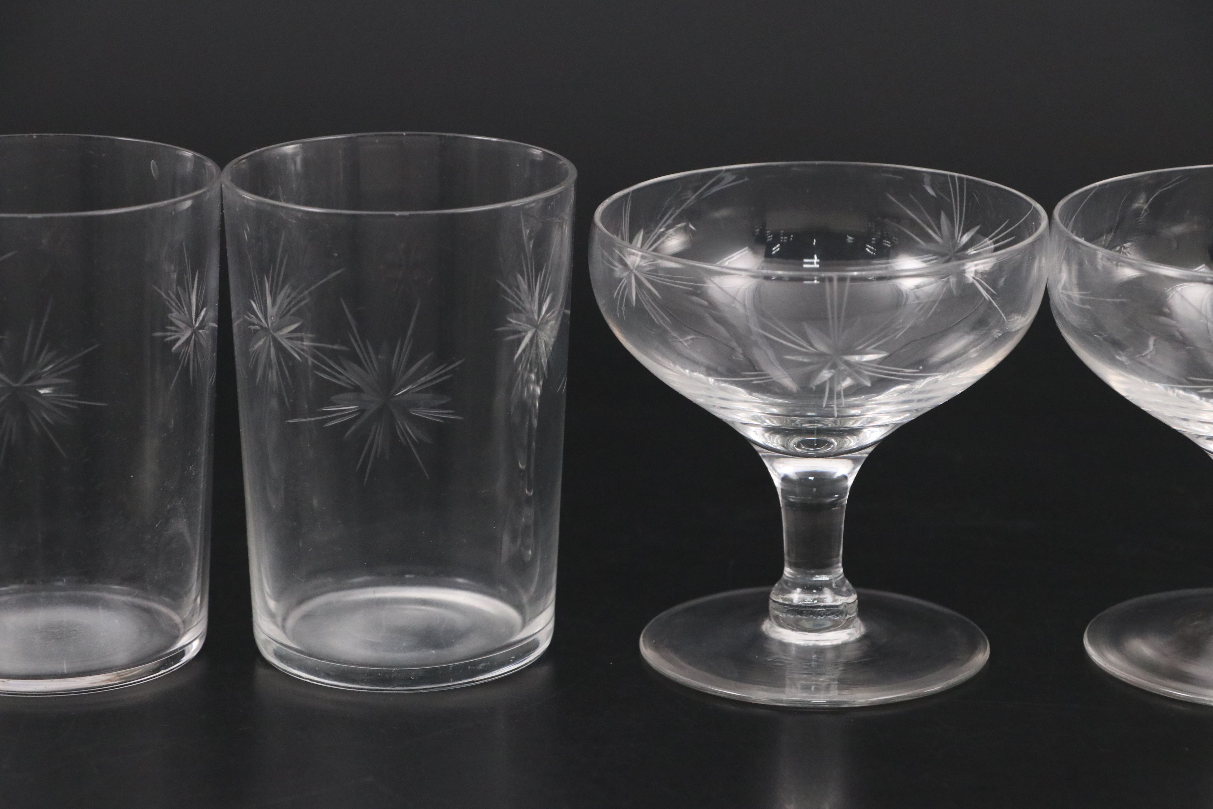 Fostoria "Sunburst" Glass Sherbet Bowls and More Glassware, Early 20th C.