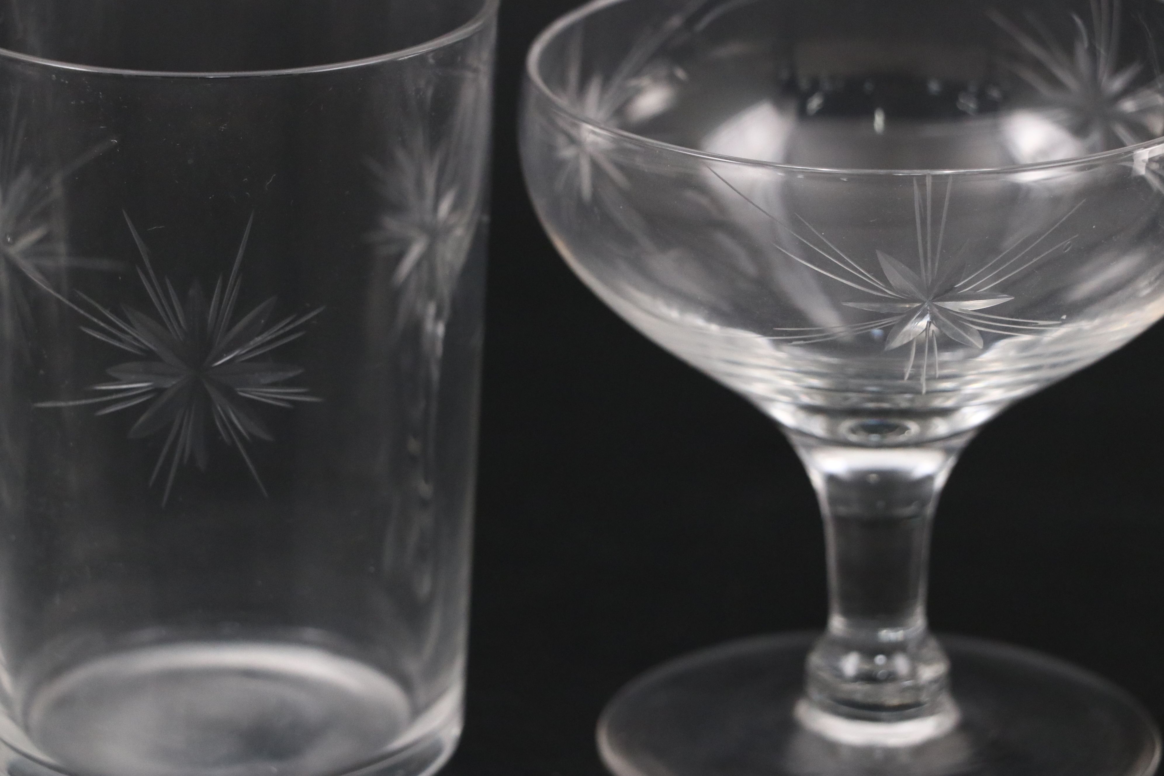 Fostoria "Sunburst" Glass Sherbet Bowls and More Glassware, Early 20th C.