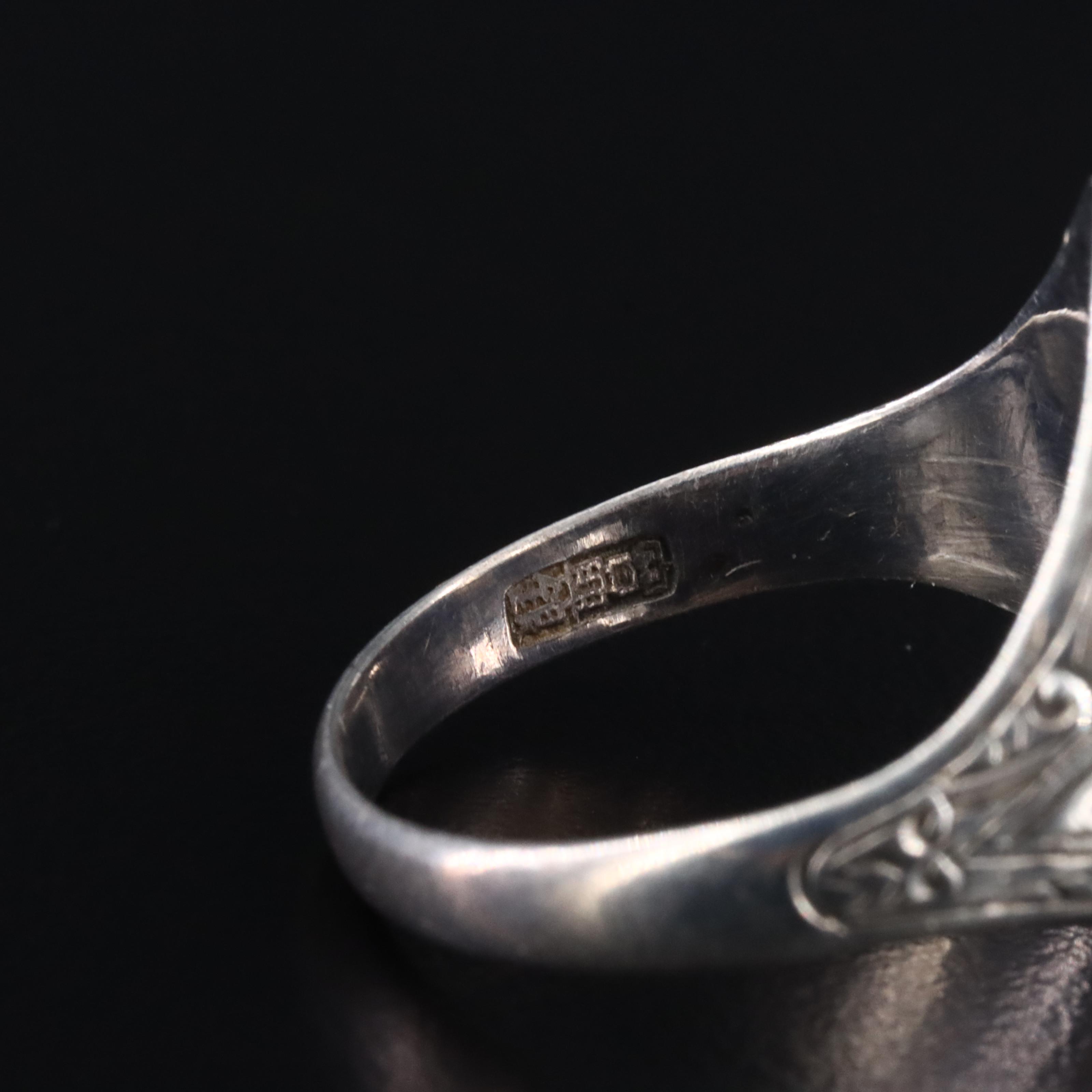 Vintage Chinese Sterling Carved Serpentine Cameo Ring