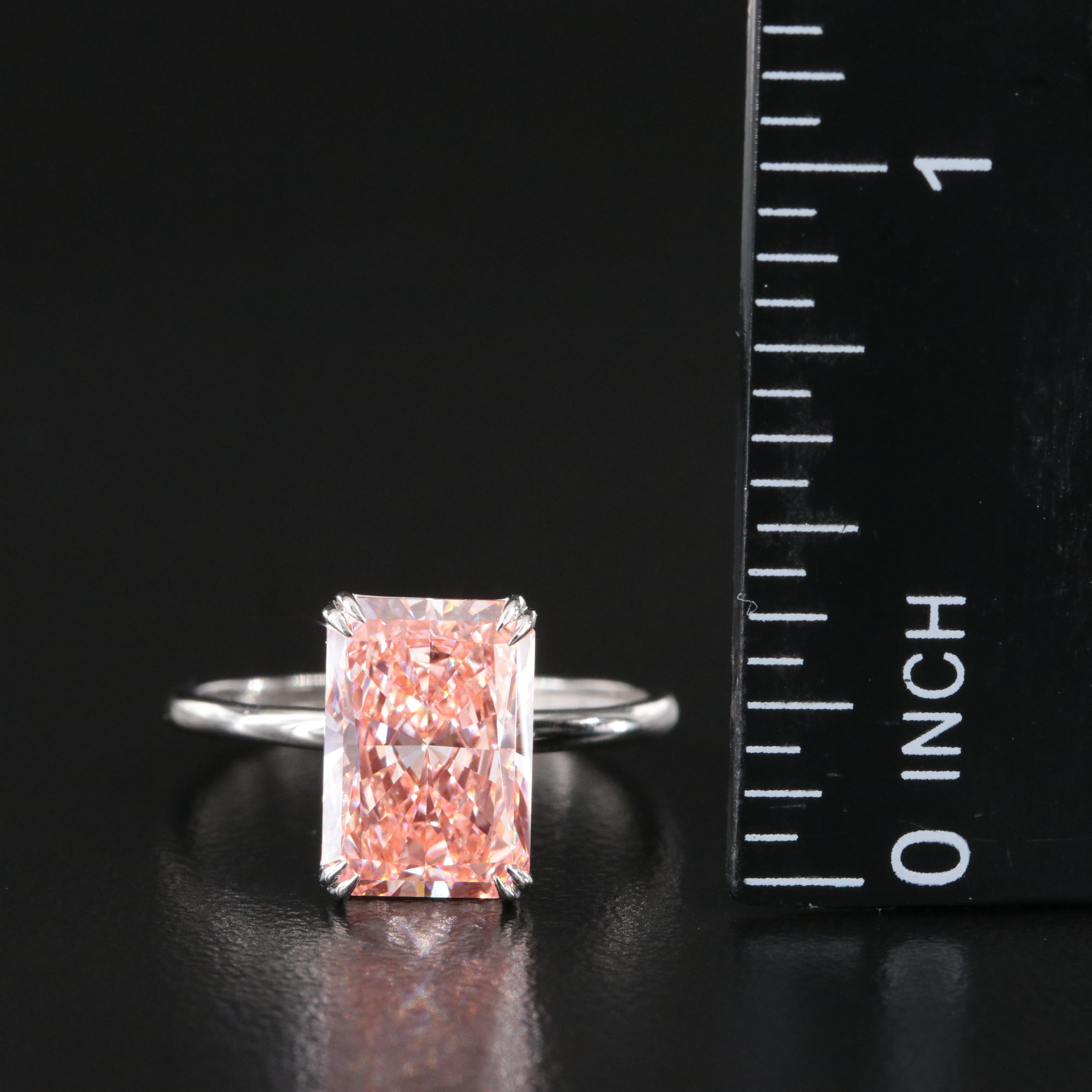Platinum 3.30 CT Lab Grown Fancy Pink Diamond Solitaire Ring with IGI Report