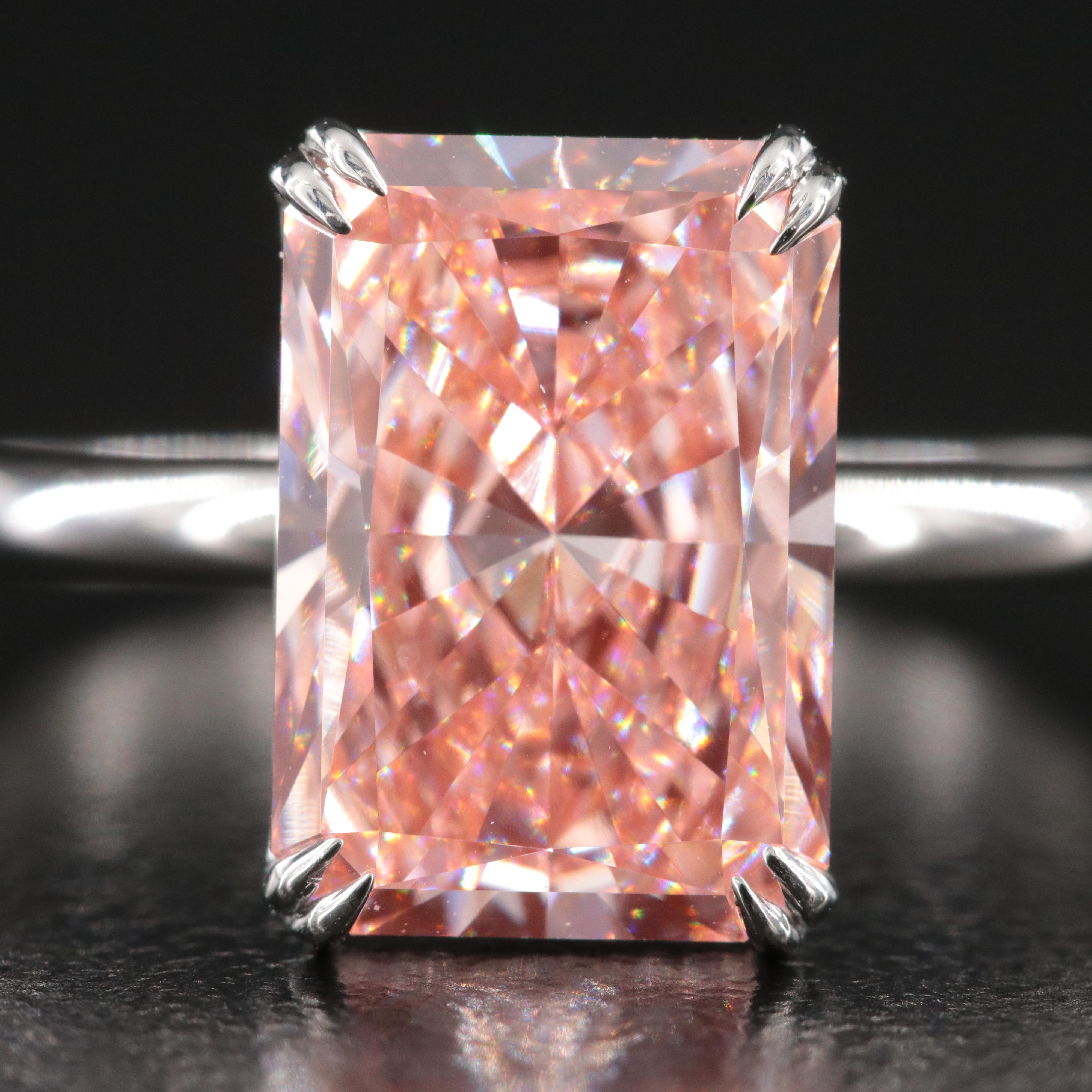 Platinum 3.30 CT Lab Grown Fancy Pink Diamond Solitaire Ring with IGI Report