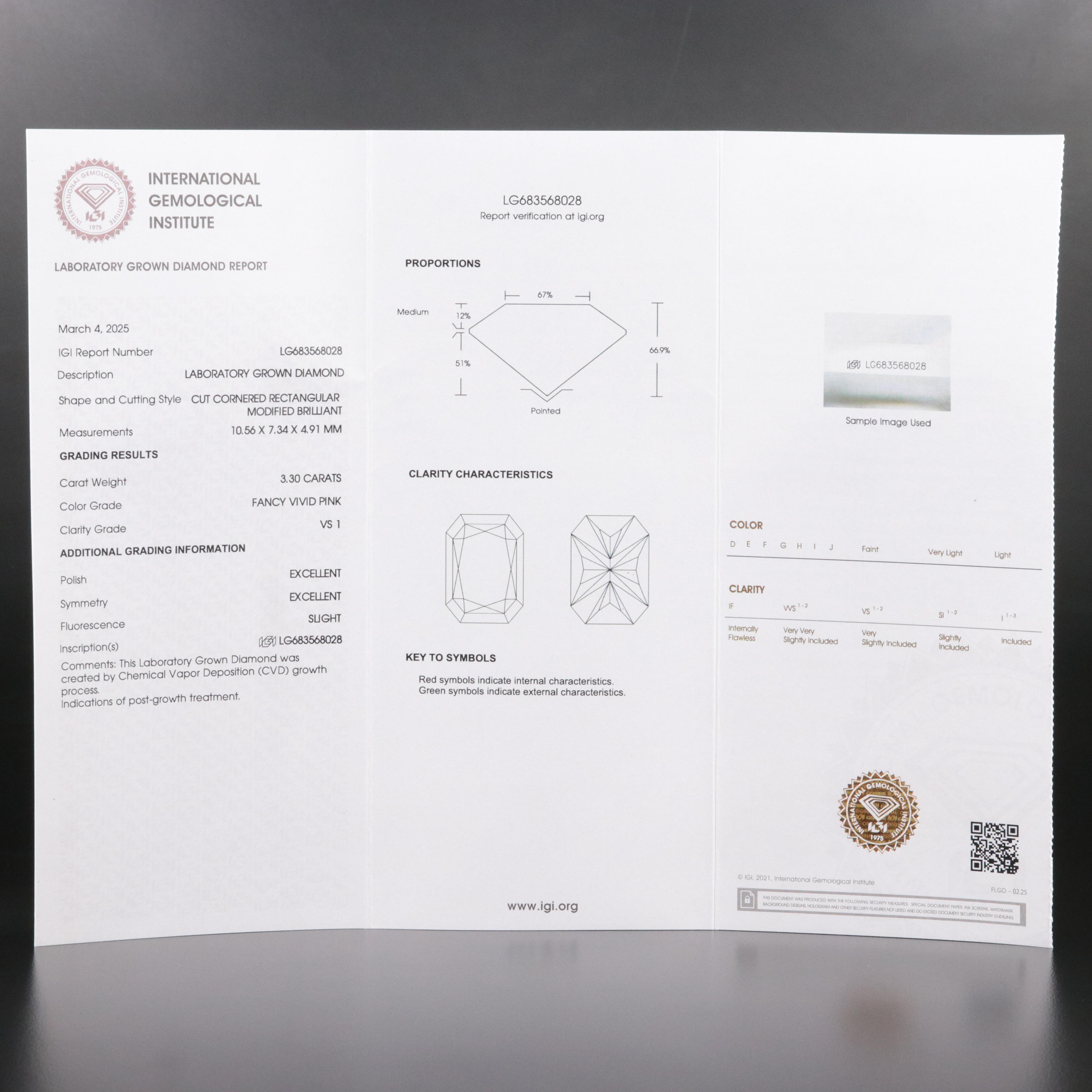 Platinum 3.30 CT Lab Grown Fancy Pink Diamond Solitaire Ring with IGI Report