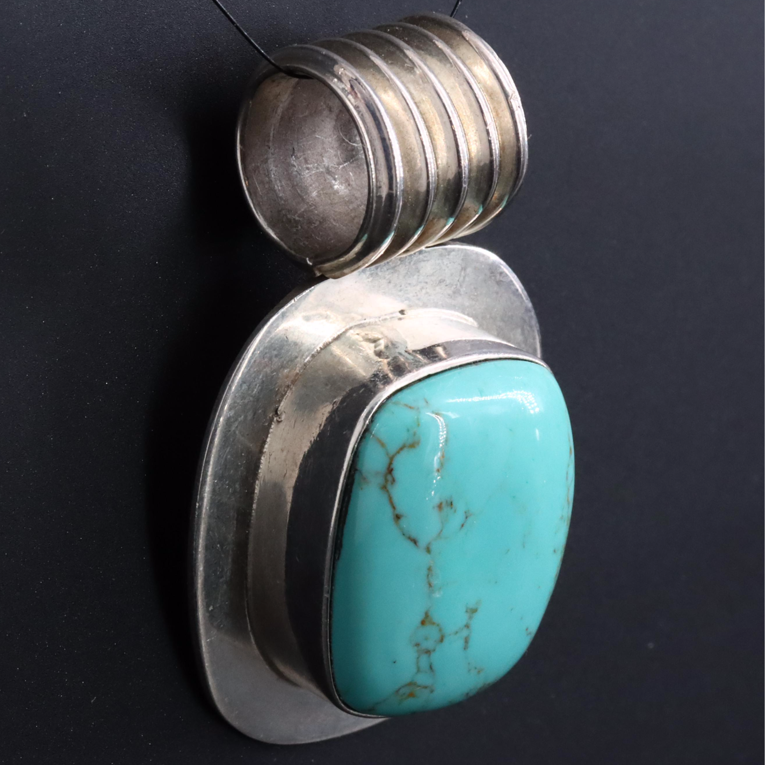 Mexican Sterling Turquoise Slide Pendant