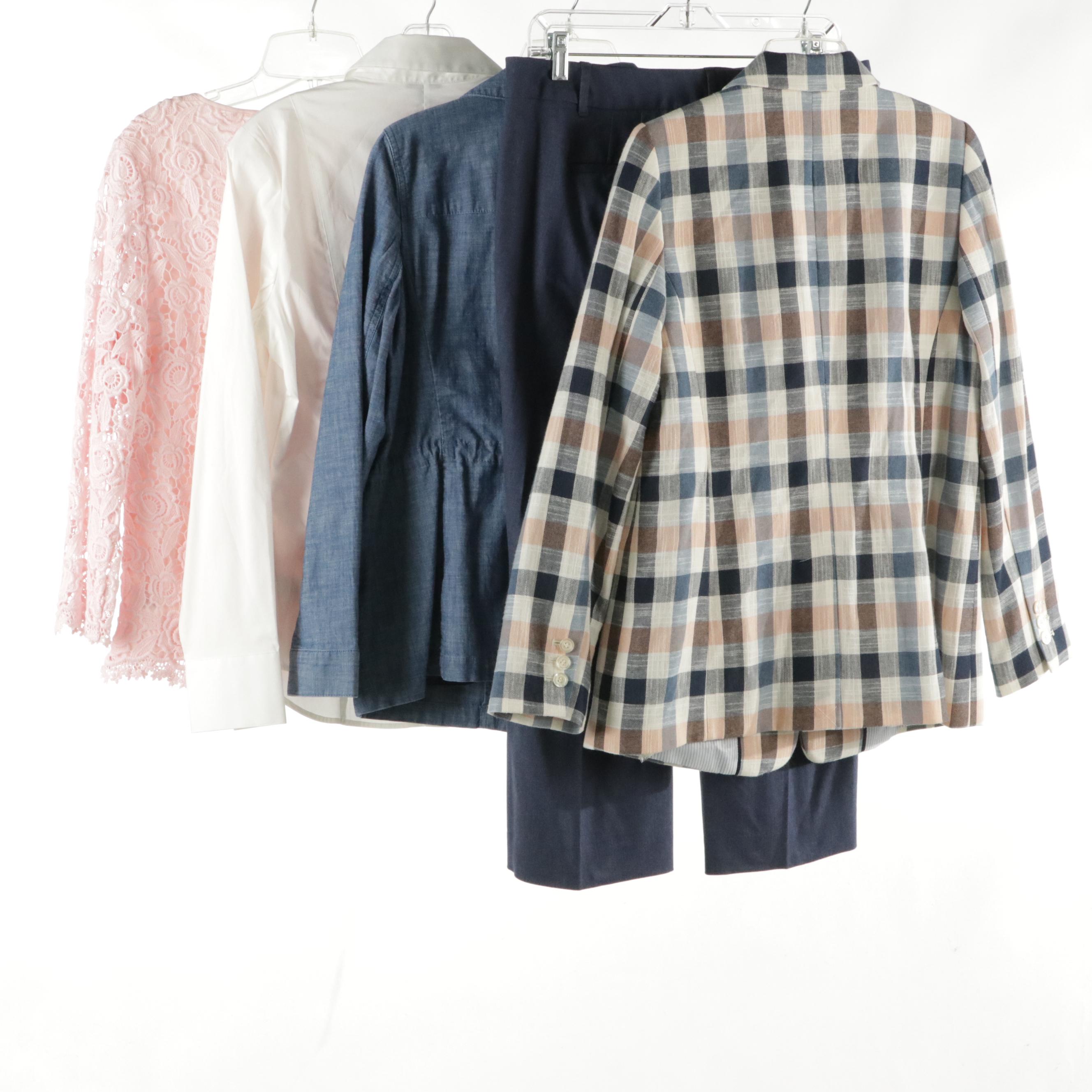 Talbots Chelsea Pants, Plaid Blazer, Button-Front Jacket and Blouses, With Tags