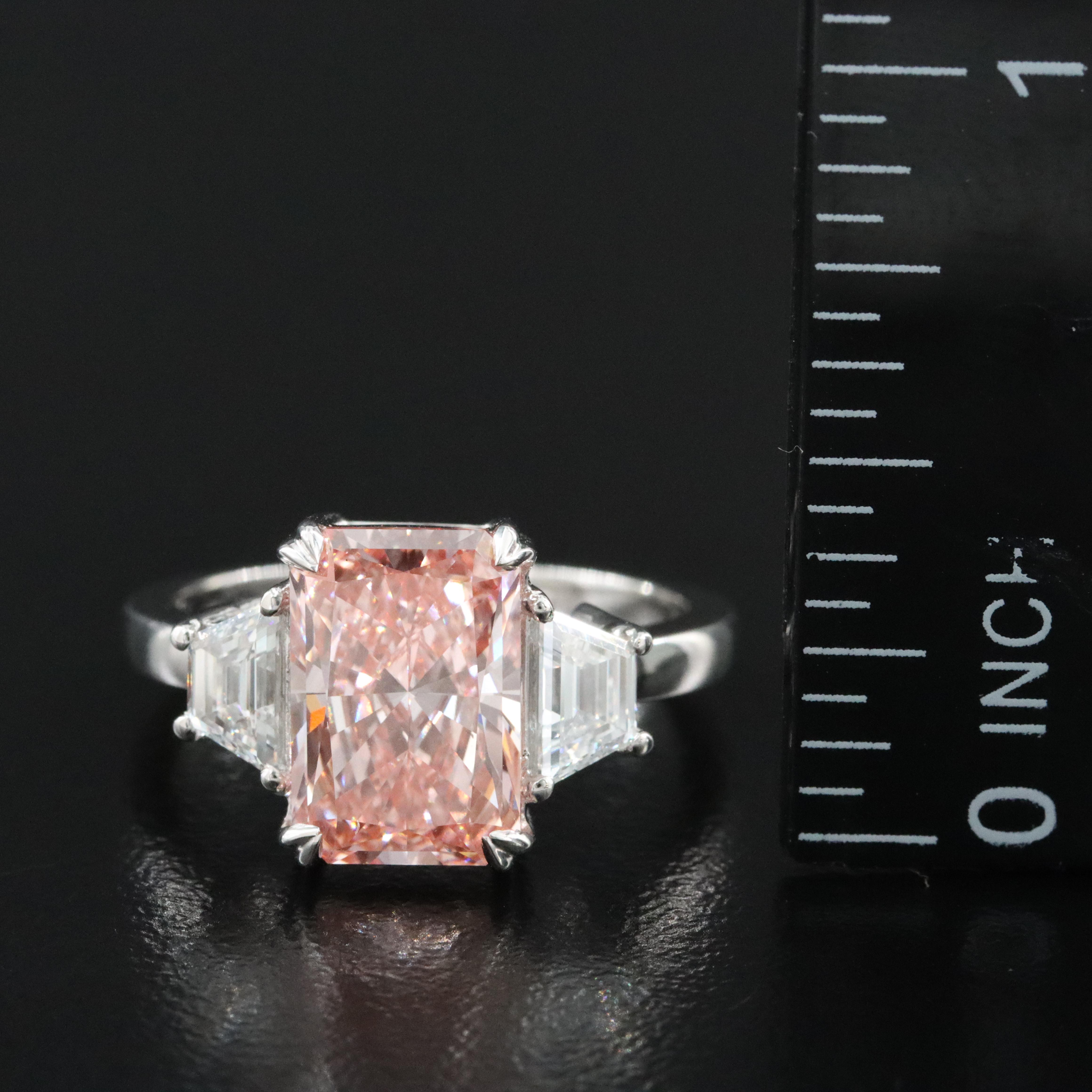 14K 3.86 CTW Lab Grown Diamond Ring with Fancy Pink Center and IGI Report