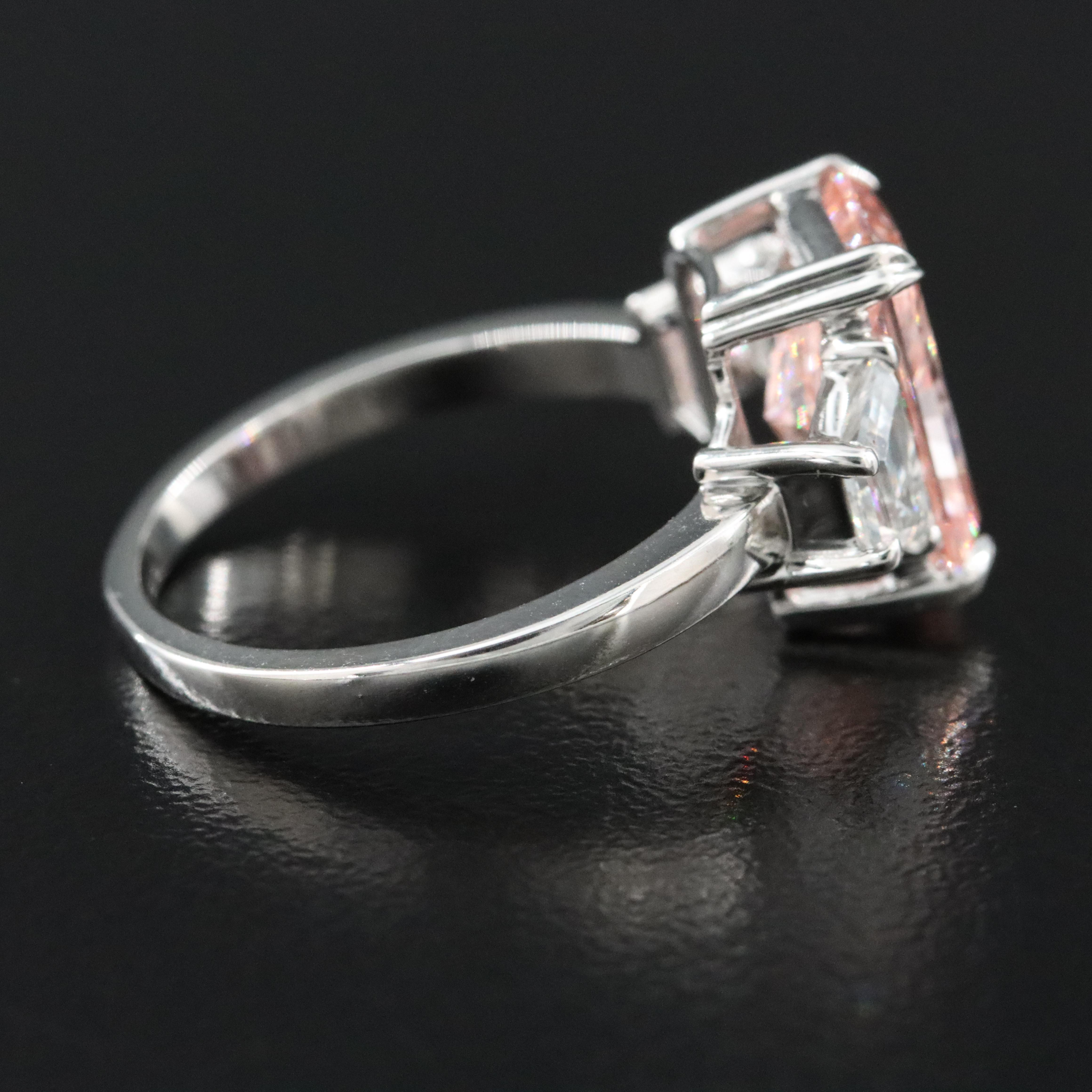 14K 3.86 CTW Lab Grown Diamond Ring with Fancy Pink Center and IGI Report