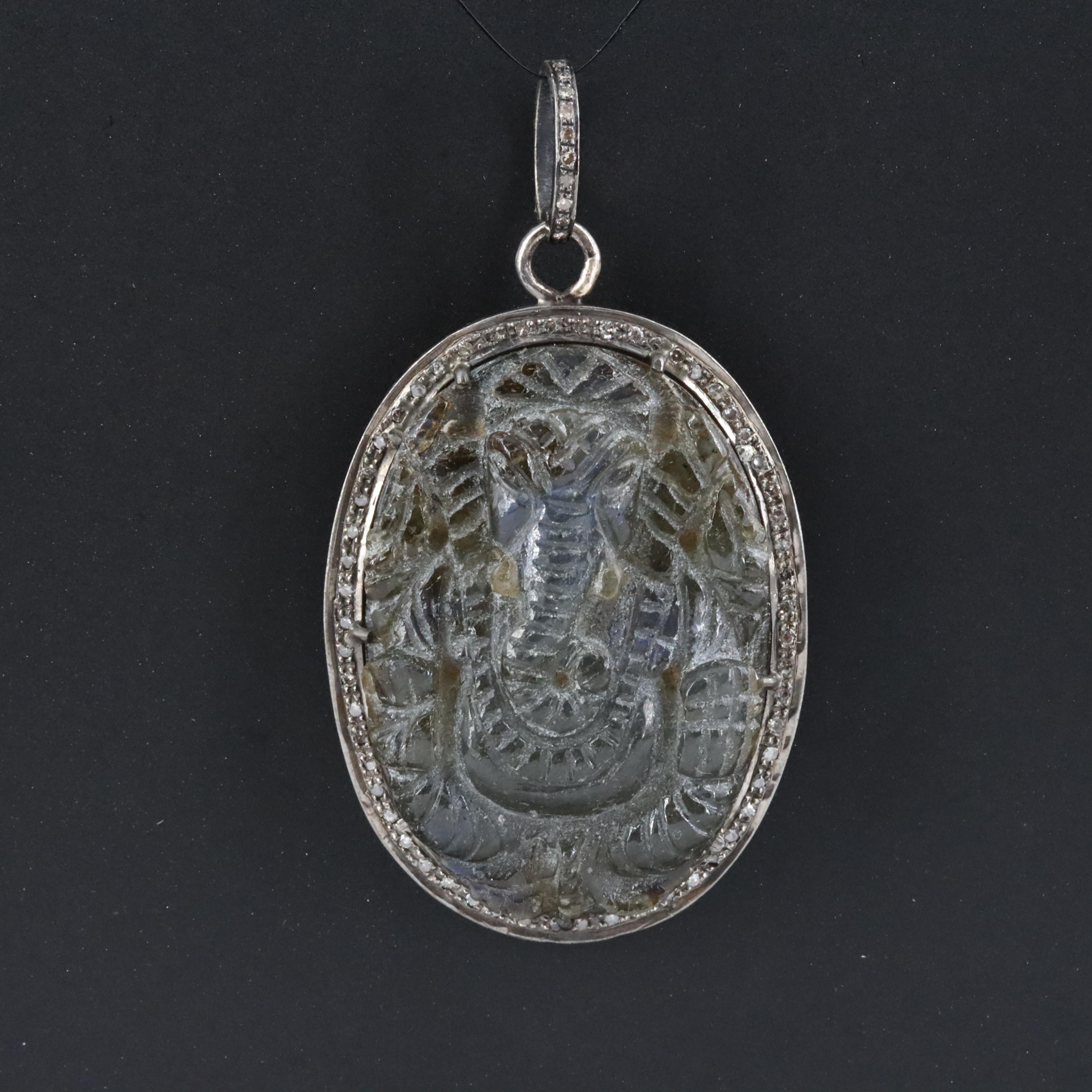 Sterling Labradorite and Diamond Ganesha Pendant Attributed to Sheryl Lowe