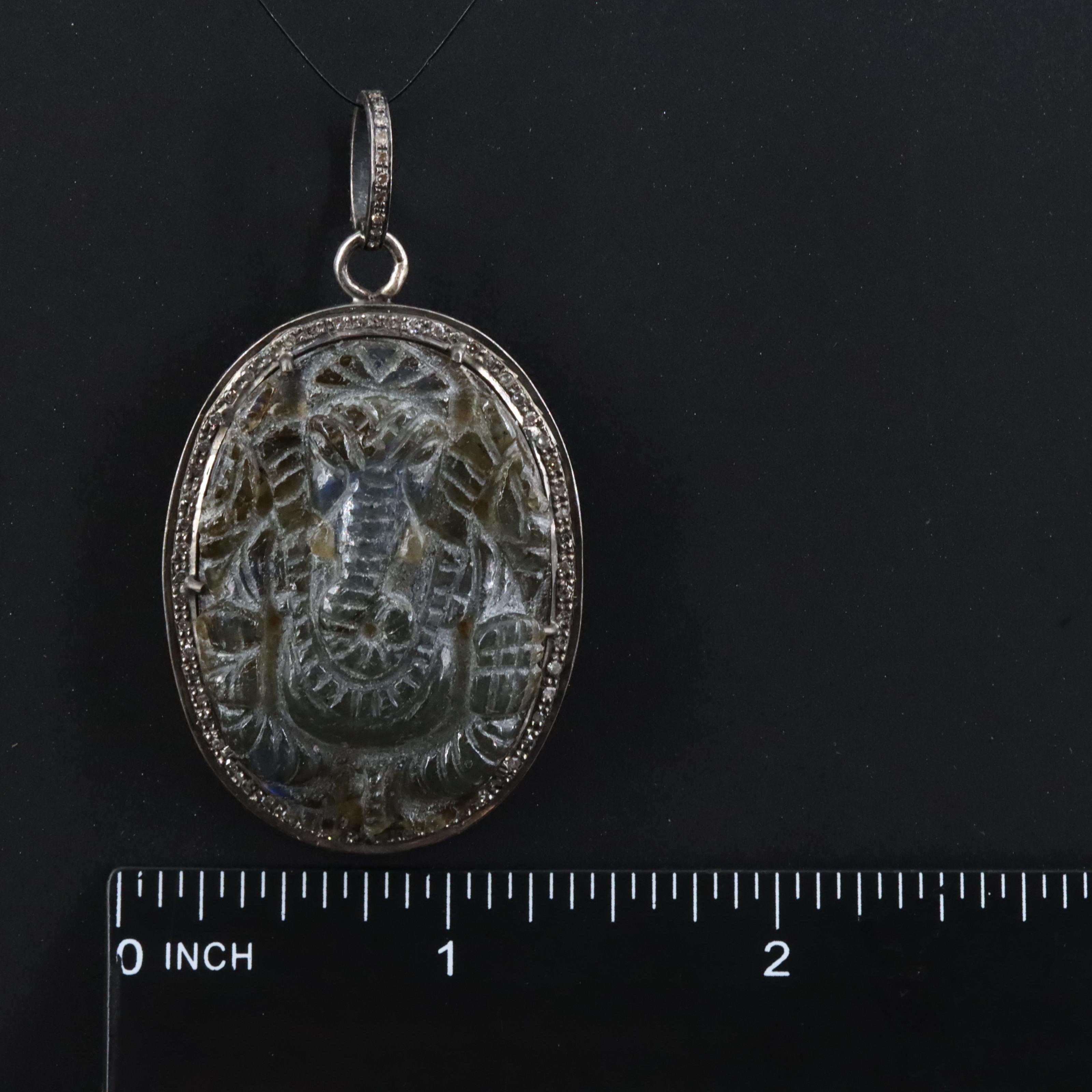 Sterling Labradorite and Diamond Ganesha Pendant Attributed to Sheryl Lowe