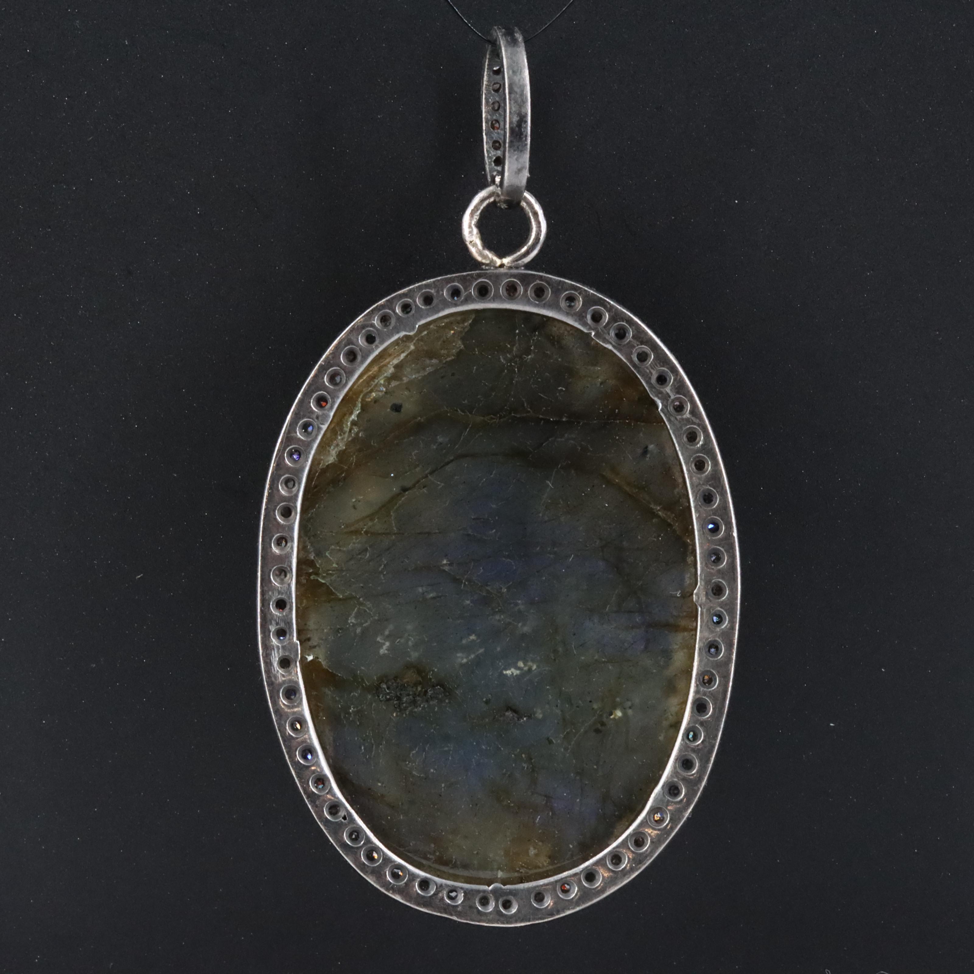 Sterling Labradorite and Diamond Ganesha Pendant Attributed to Sheryl Lowe