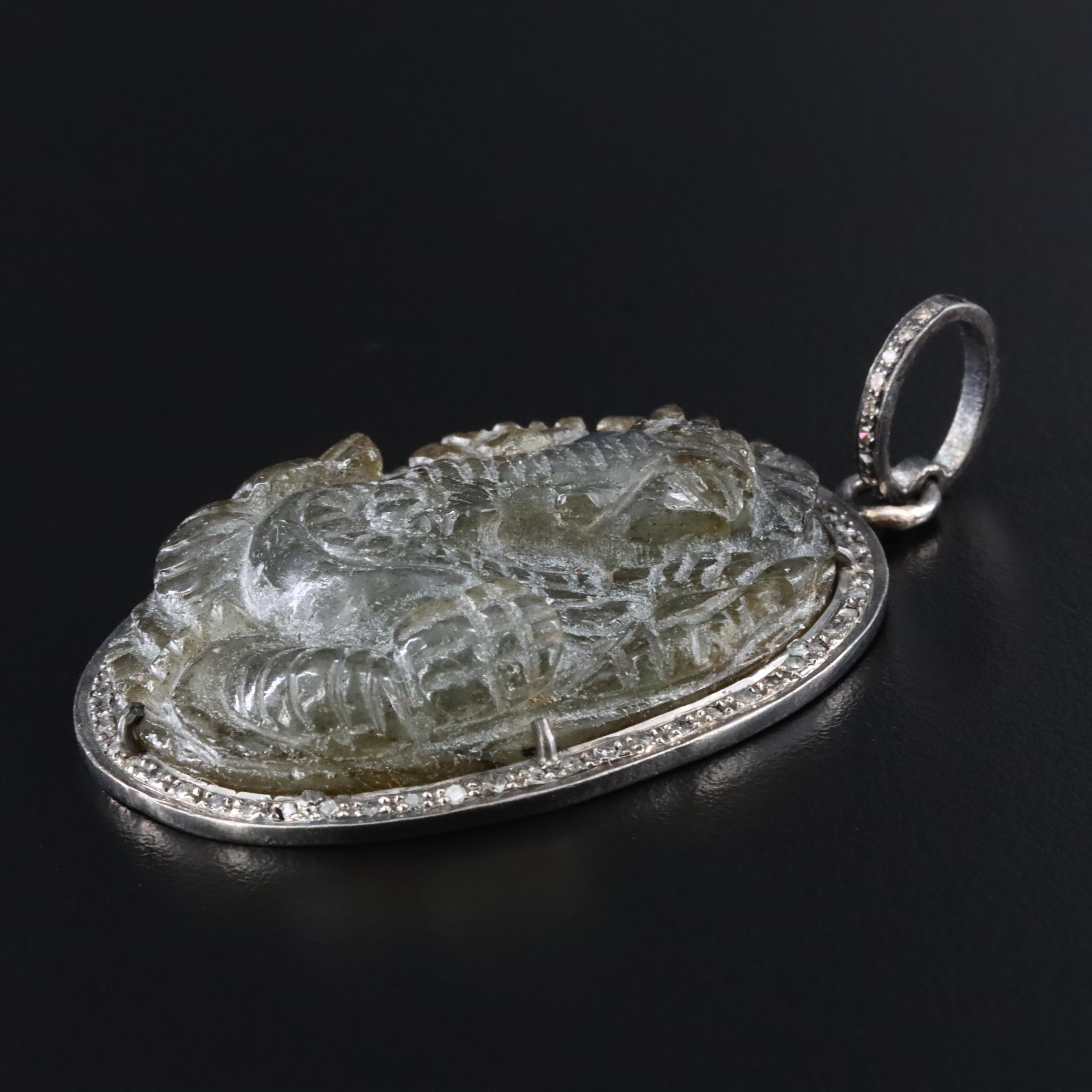 Sterling Labradorite and Diamond Ganesha Pendant Attributed to Sheryl Lowe