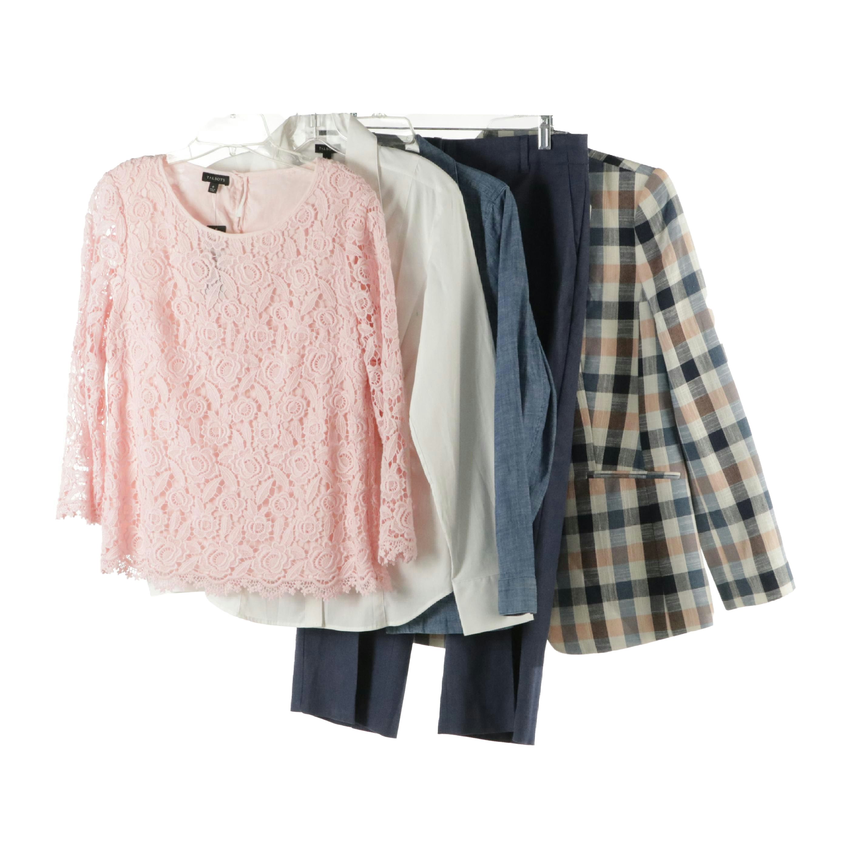 Talbots Chelsea Pants, Plaid Blazer, Button-Front Jacket and Blouses, With Tags