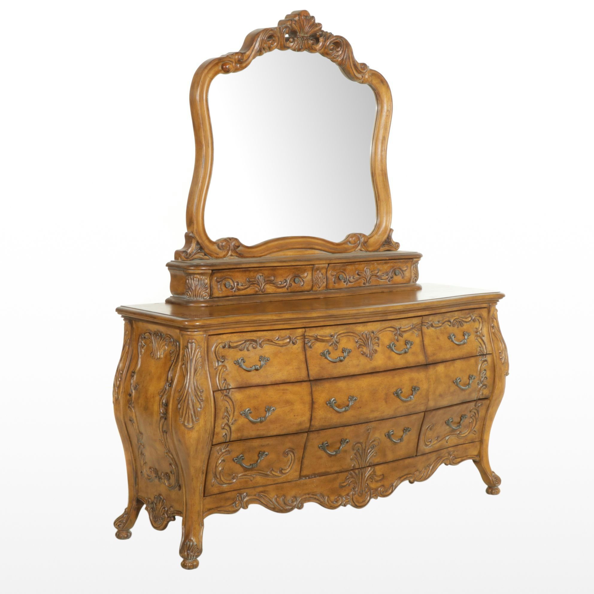 Schnadig Baroque Style Bombe Dresser and Mirror