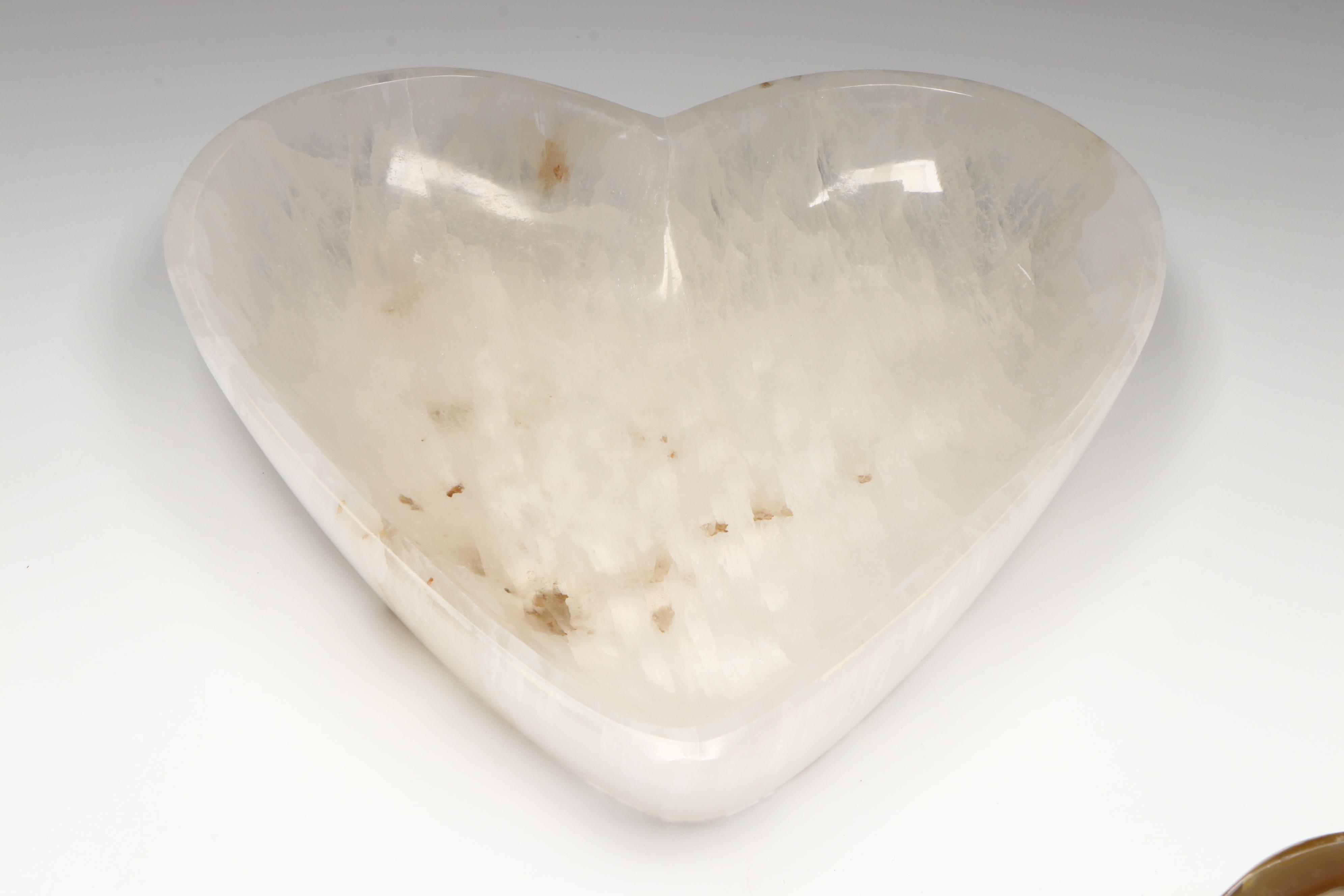 Carved Selenite Heart Bowl with Agate Bowl
