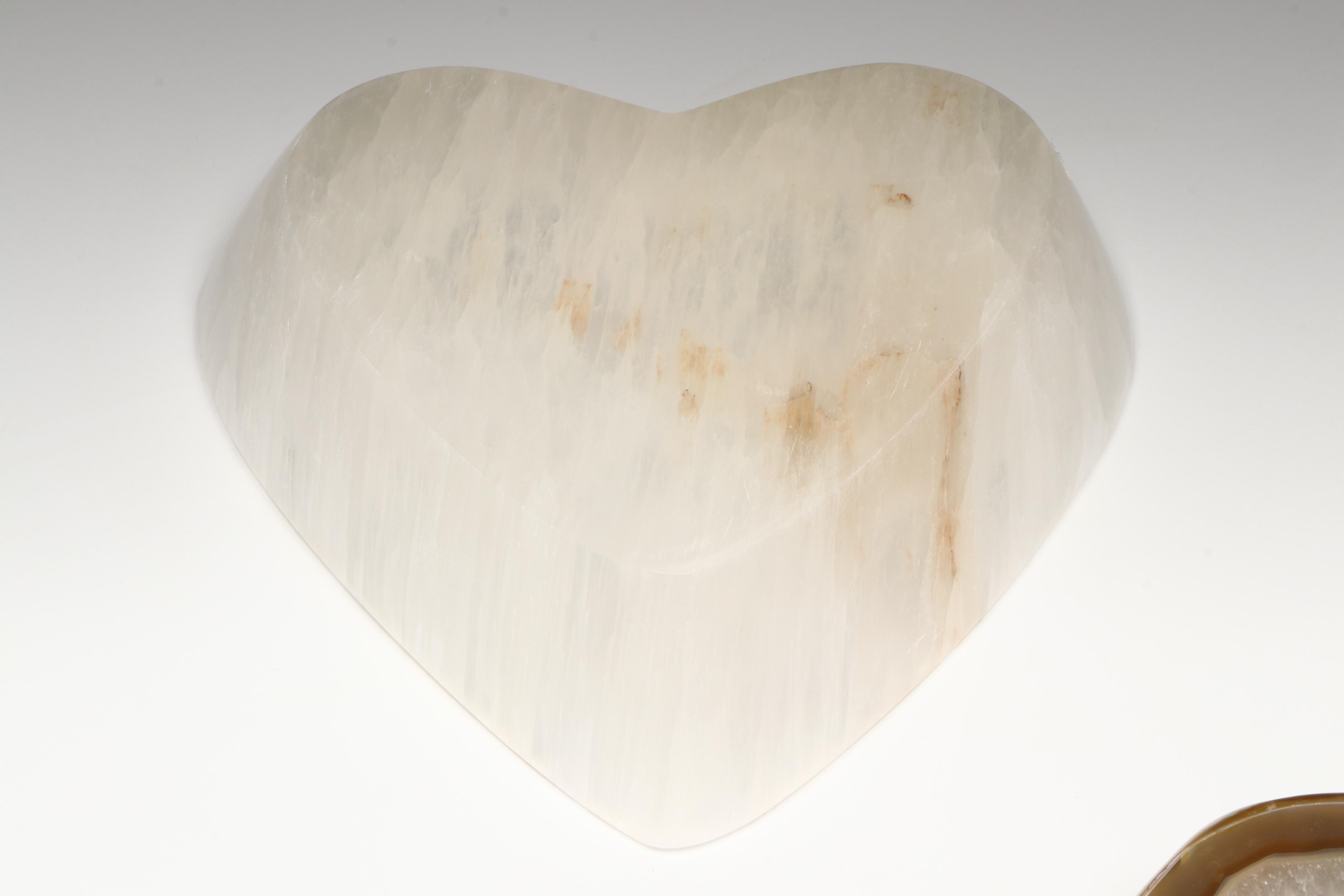 Carved Selenite Heart Bowl with Agate Bowl