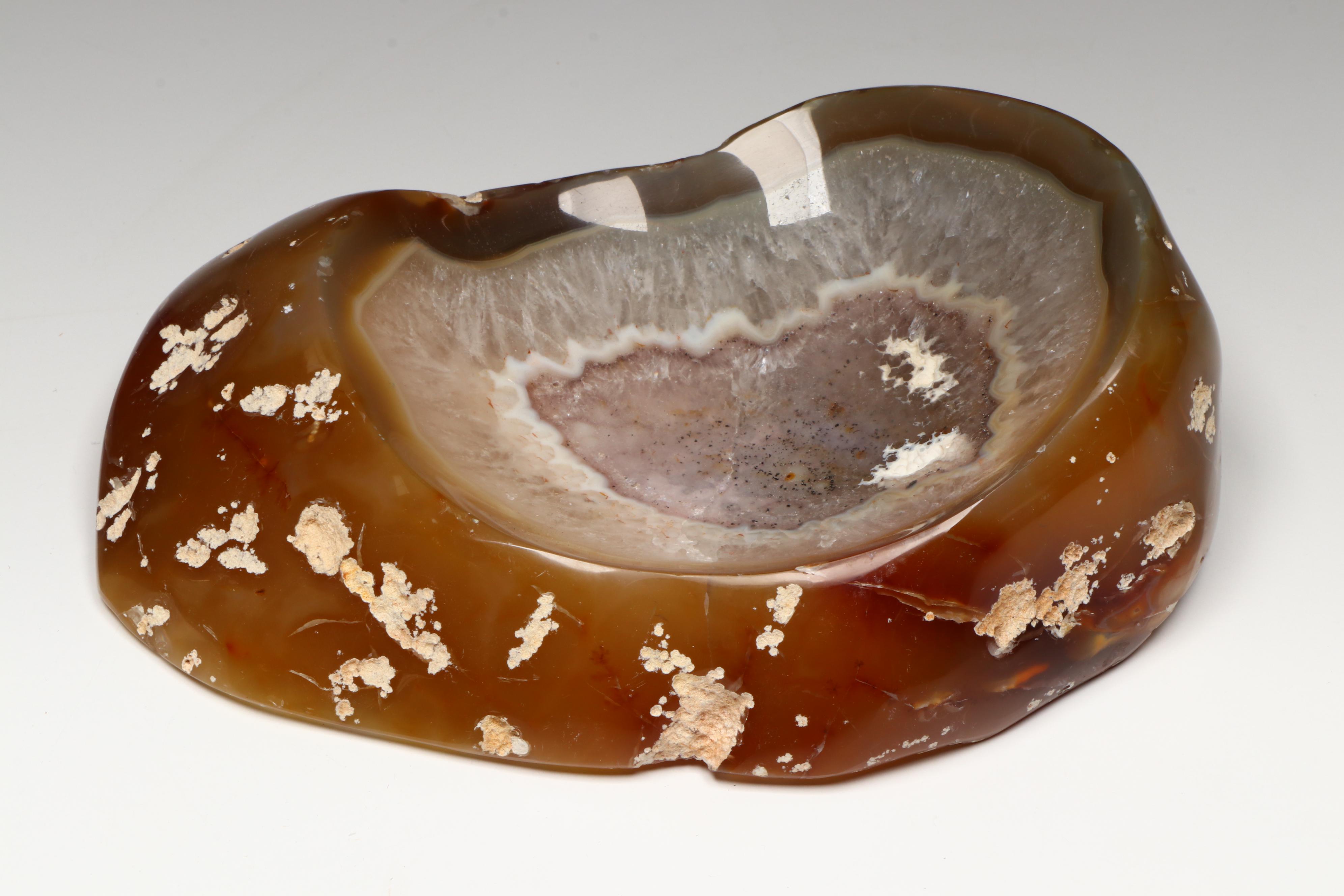 Carved Selenite Heart Bowl with Agate Bowl
