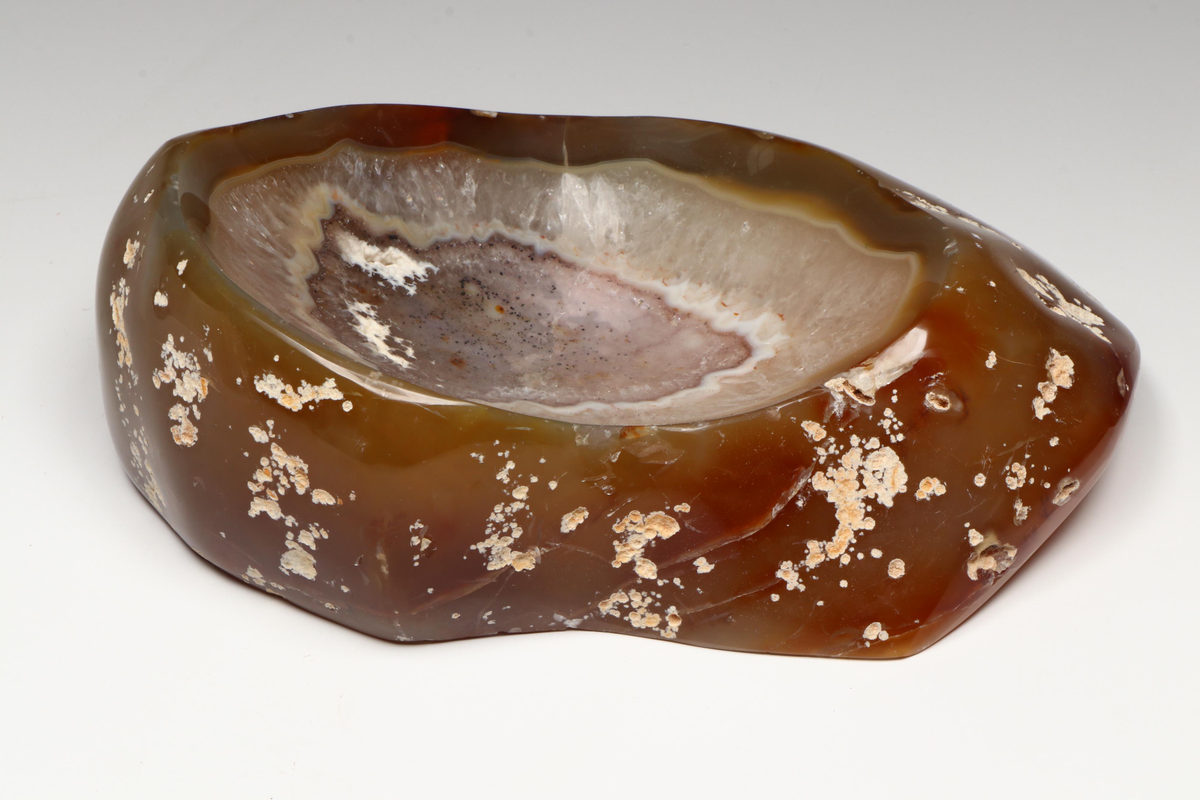 Carved Selenite Heart Bowl with Agate Bowl
