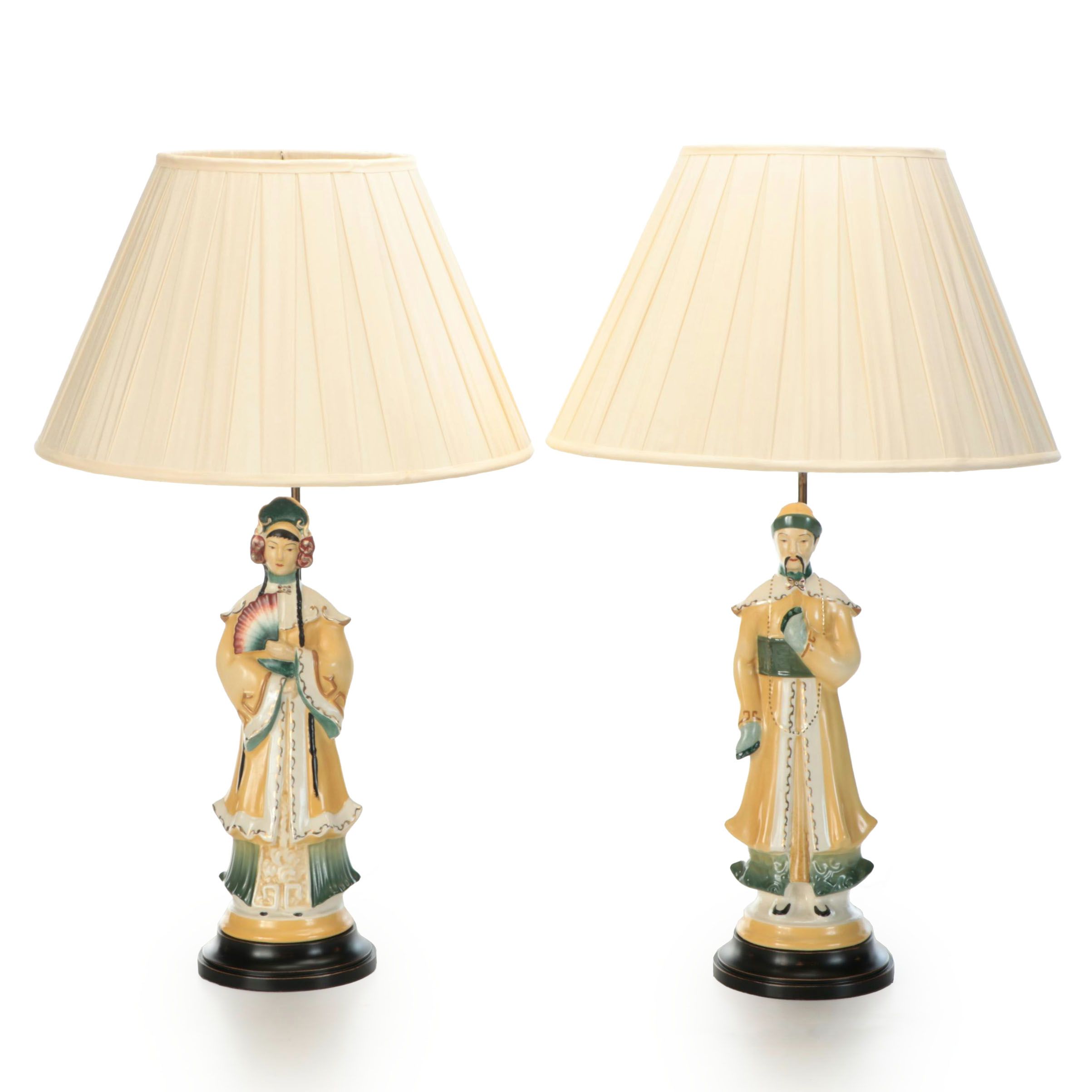 Qing Dynasty Courtier Figural Table Lamps