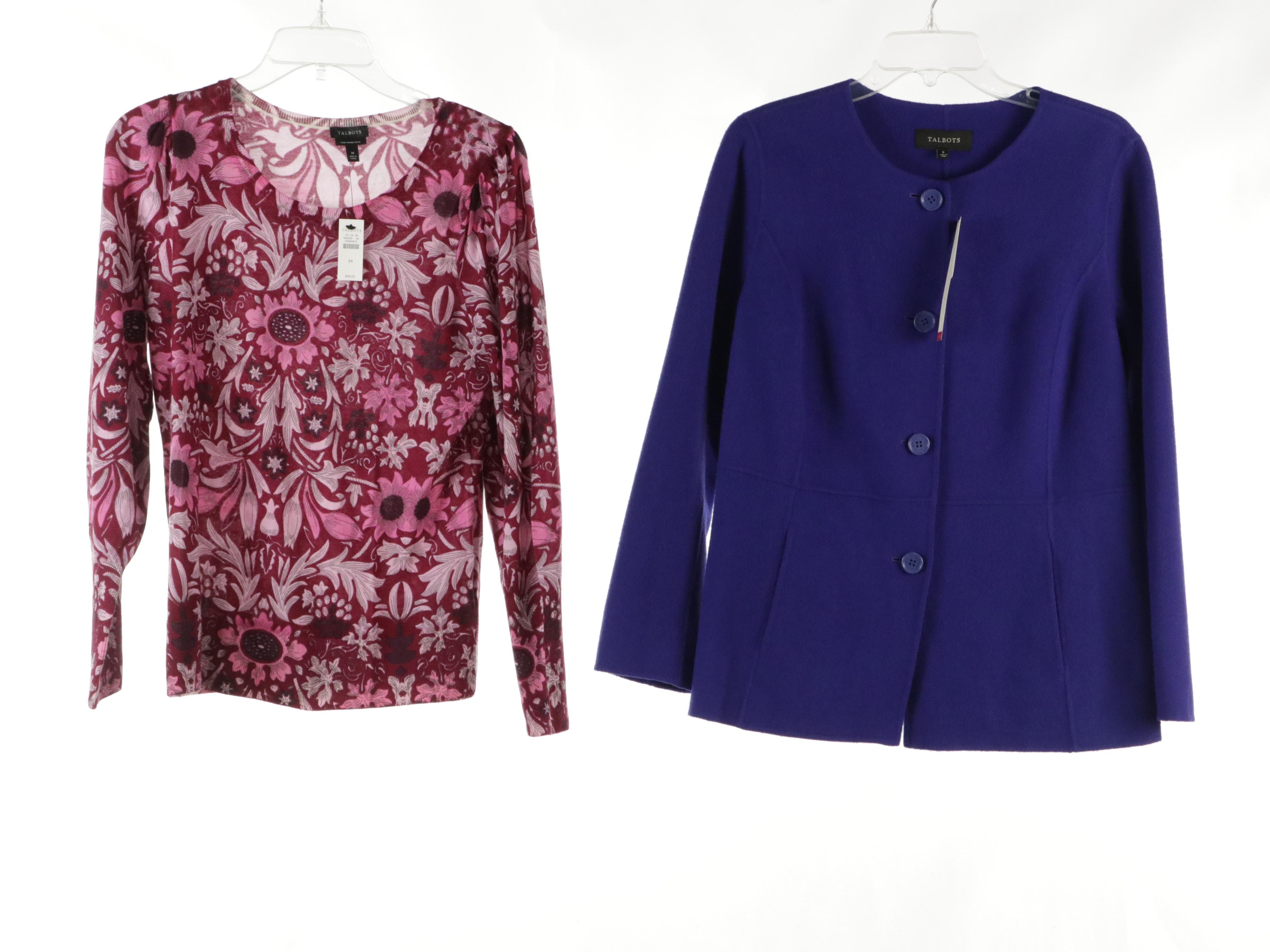 Talbots Floral Wool Sweater, Wool Blend Single-Button Blazer and Coat, With Tags