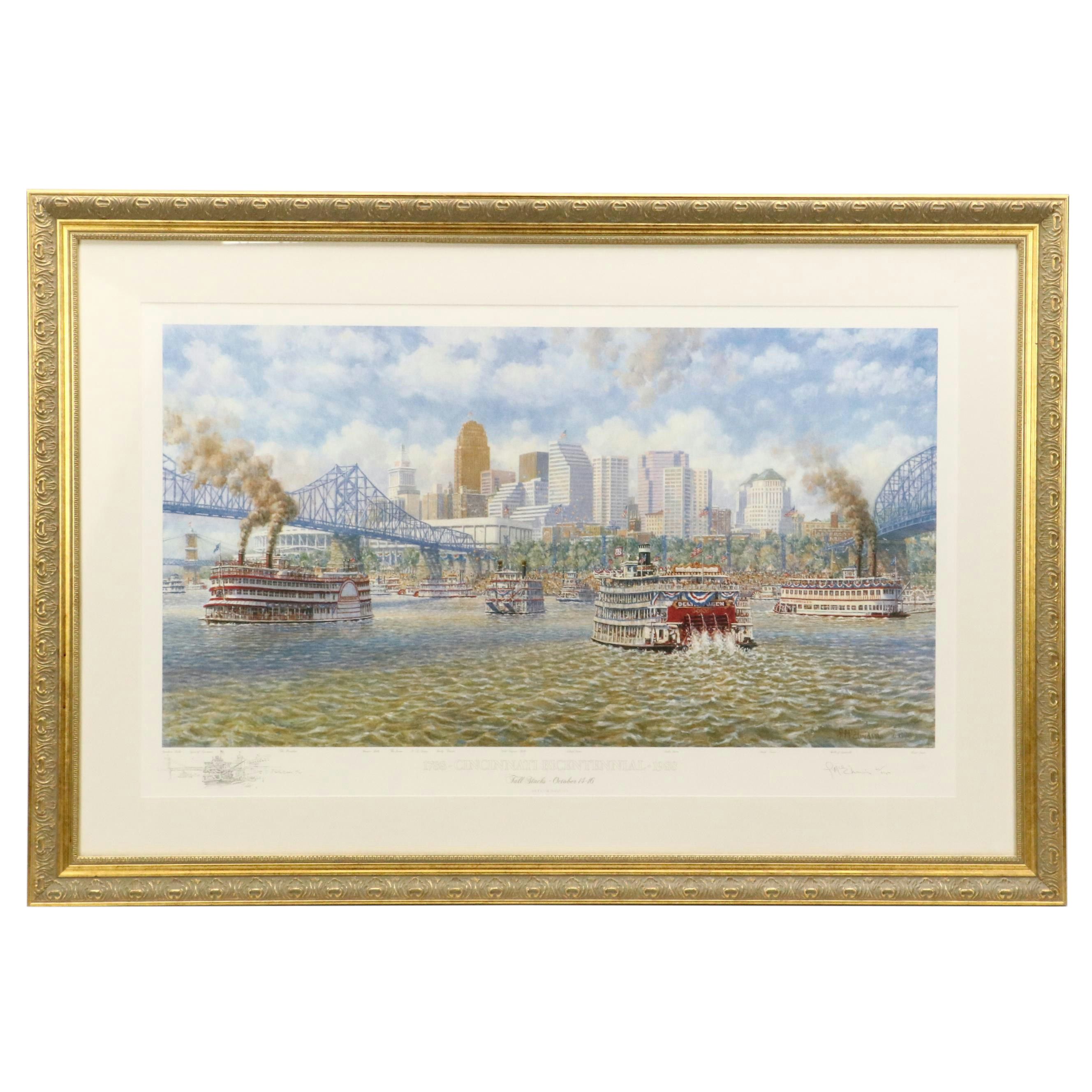 Frank McElwain Offset Lithograph "Cincinnati Bicentennial" with Sketch, 1988