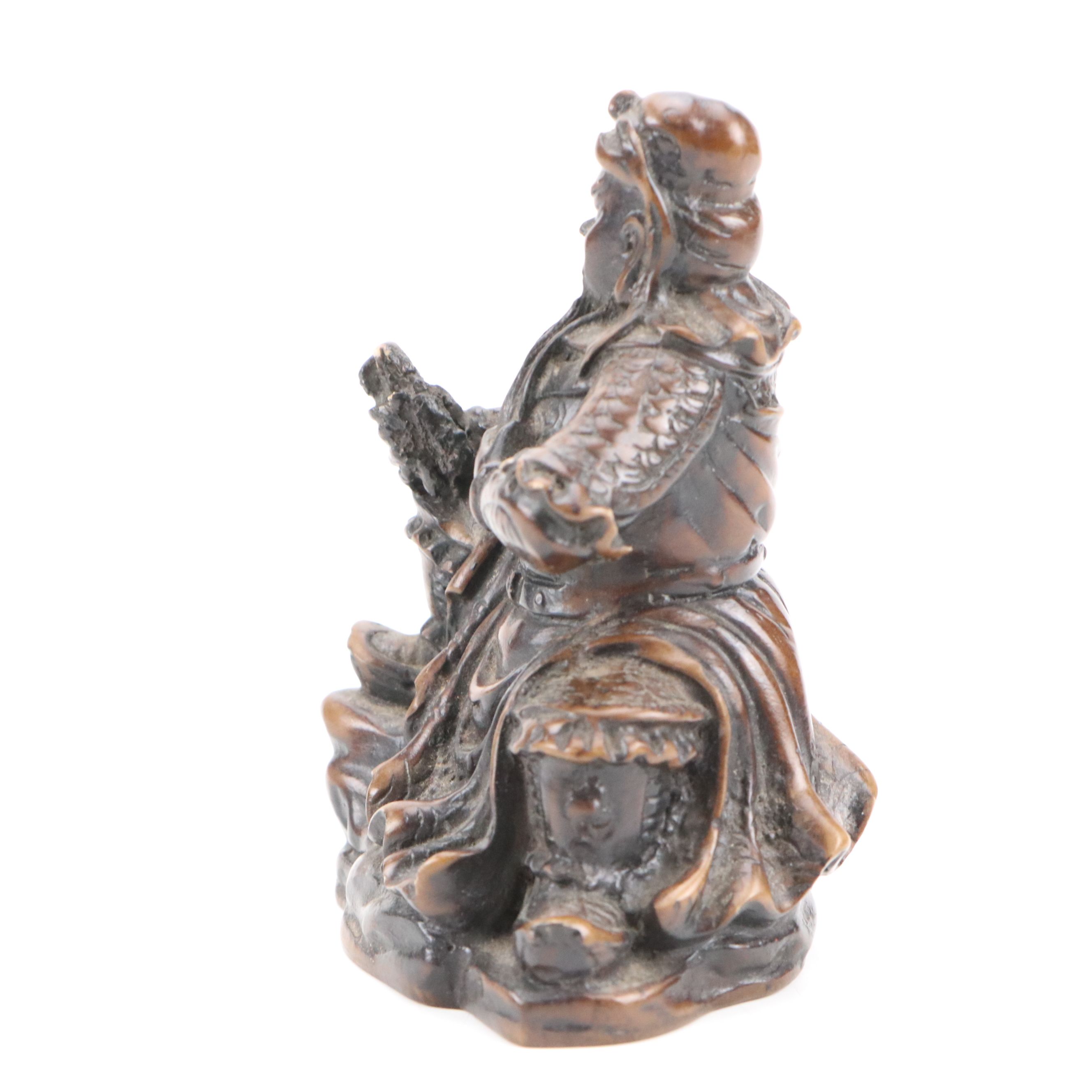 African Hand-Carved Wood Letter Opener with Chinese Guan Yu Figurine