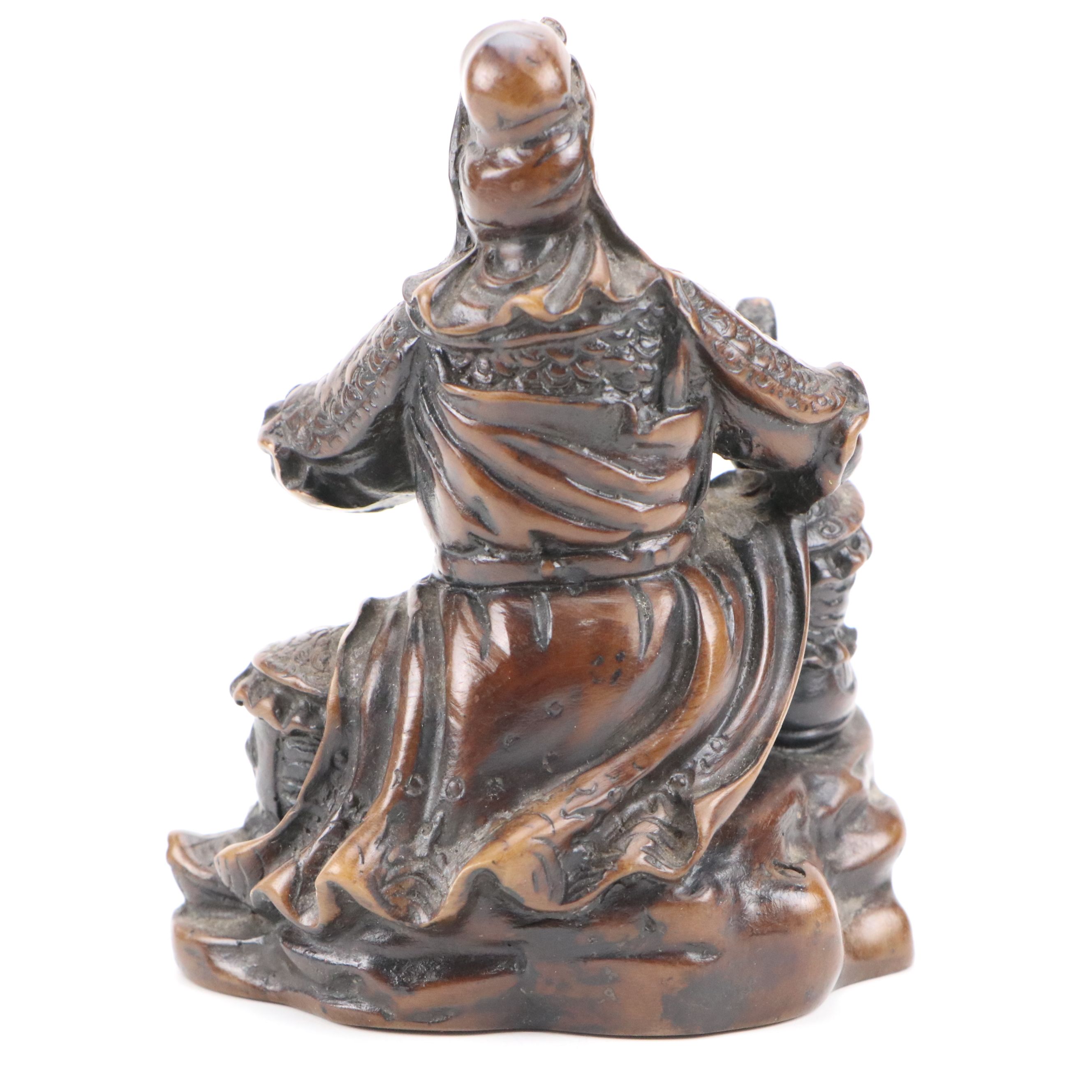 African Hand-Carved Wood Letter Opener with Chinese Guan Yu Figurine