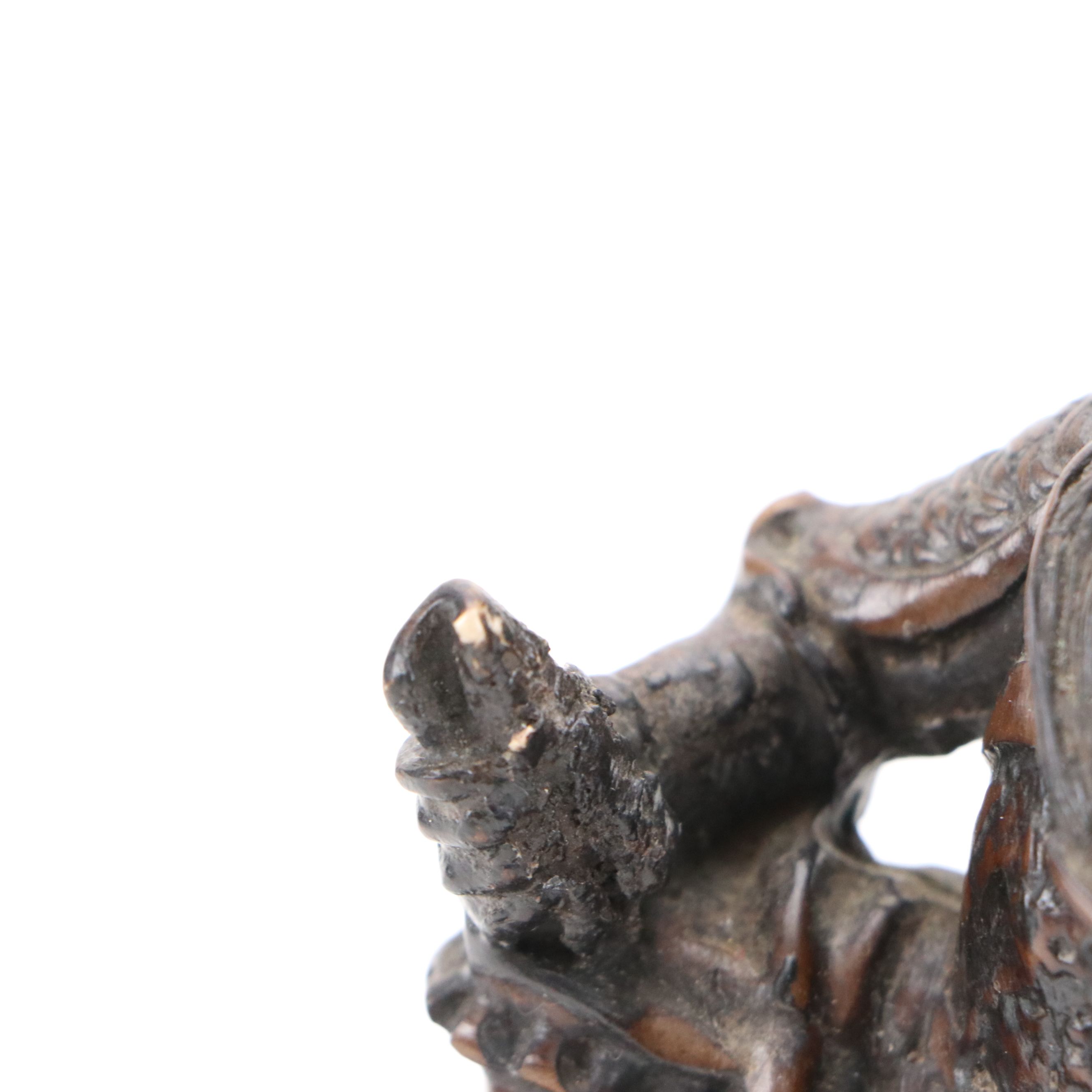 African Hand-Carved Wood Letter Opener with Chinese Guan Yu Figurine