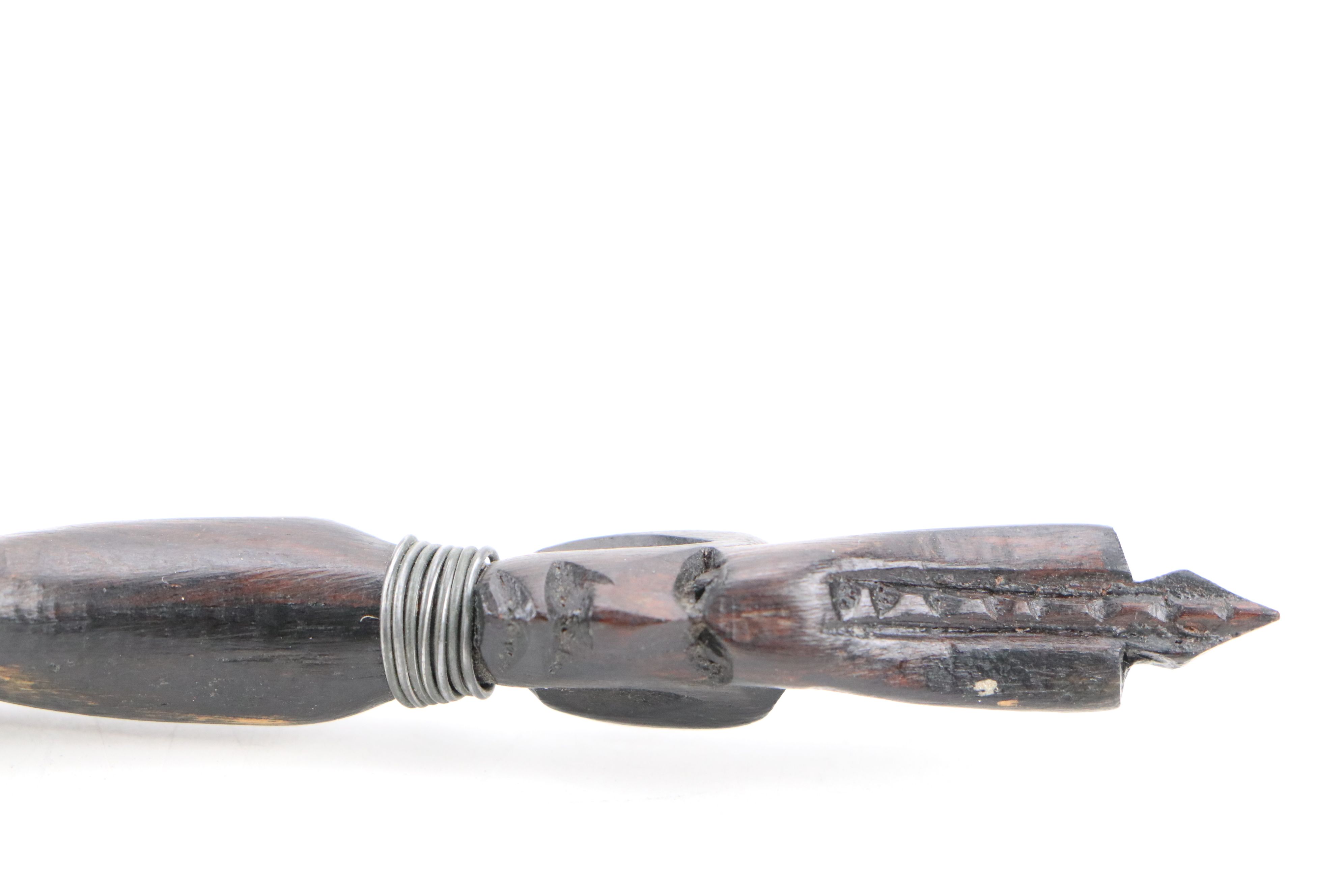 African Hand-Carved Wood Letter Opener with Chinese Guan Yu Figurine