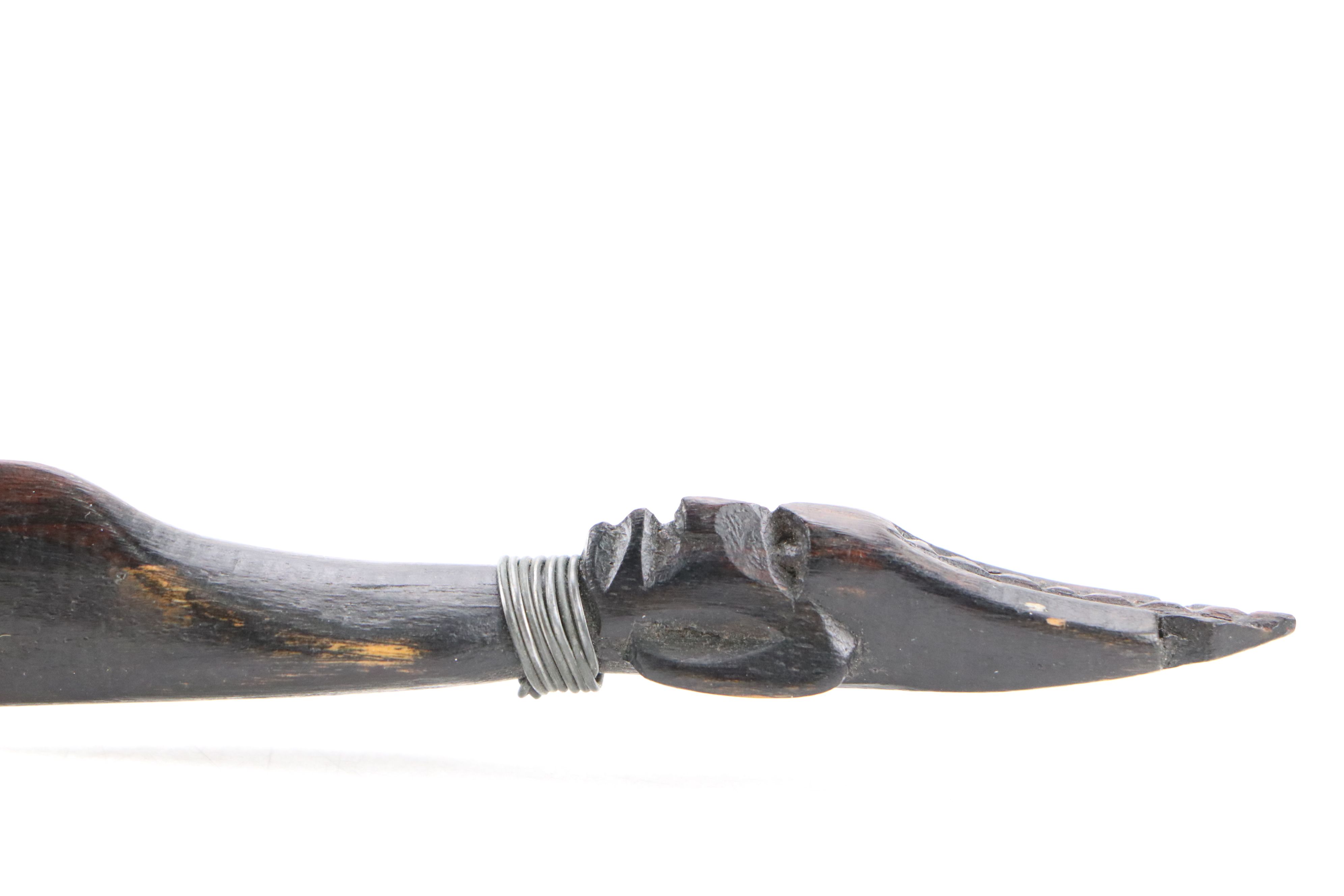 African Hand-Carved Wood Letter Opener with Chinese Guan Yu Figurine