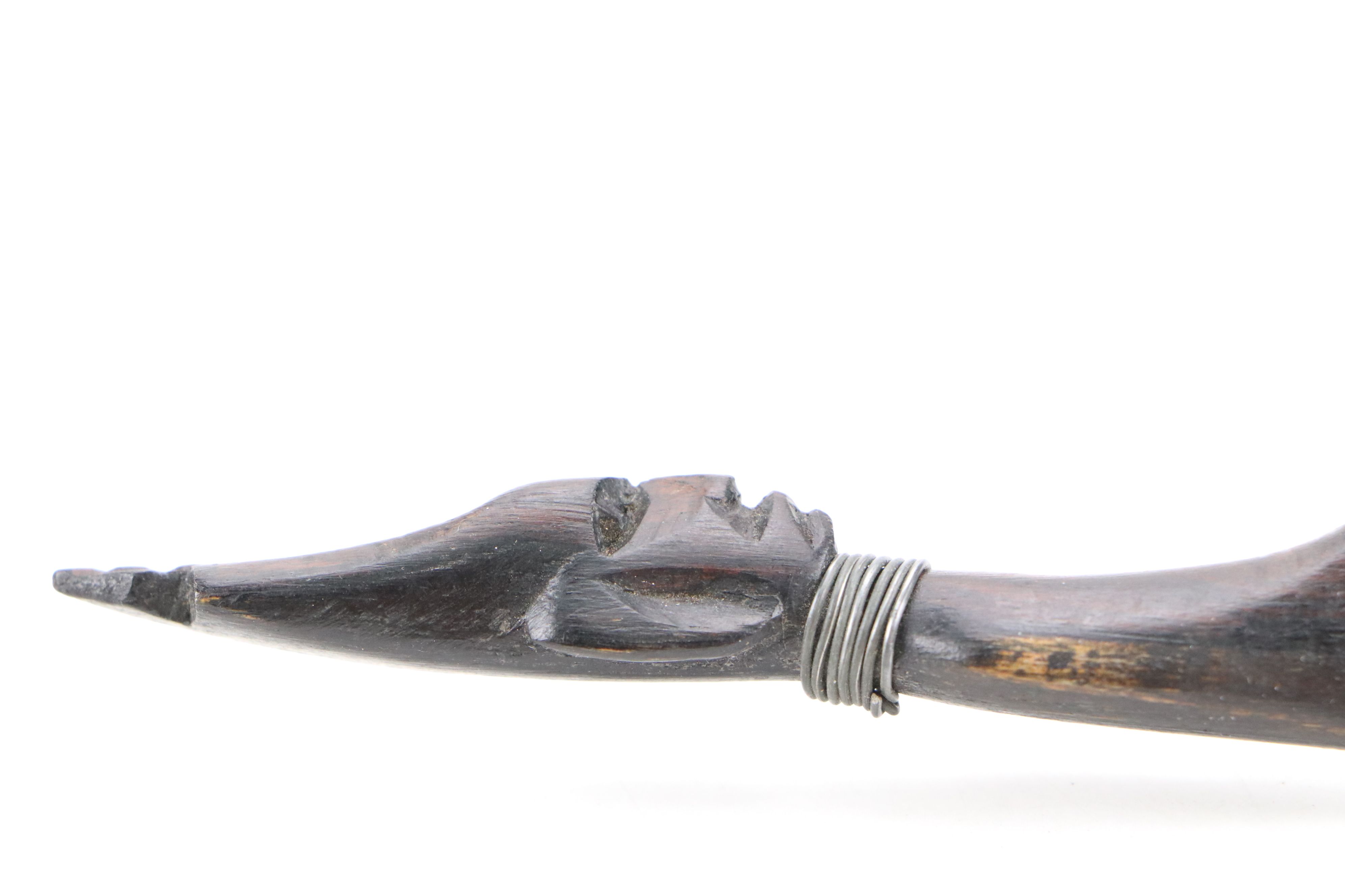 African Hand-Carved Wood Letter Opener with Chinese Guan Yu Figurine