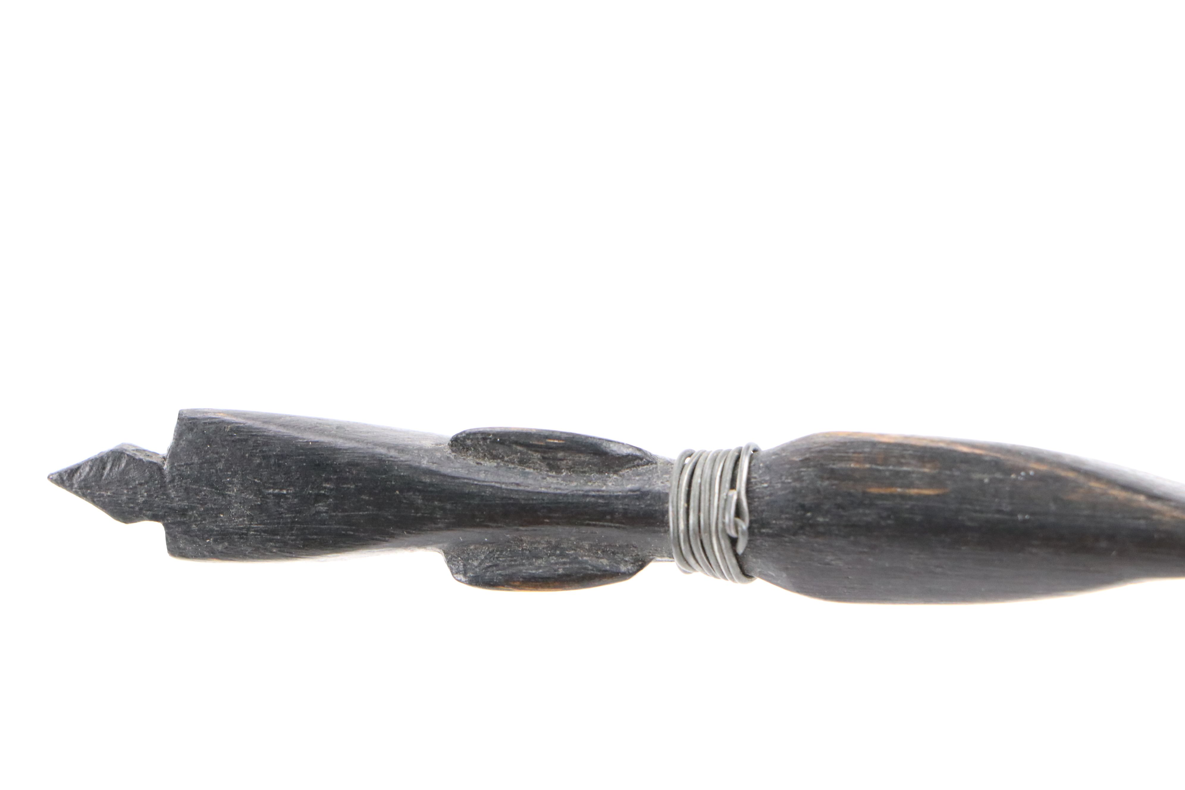 African Hand-Carved Wood Letter Opener with Chinese Guan Yu Figurine