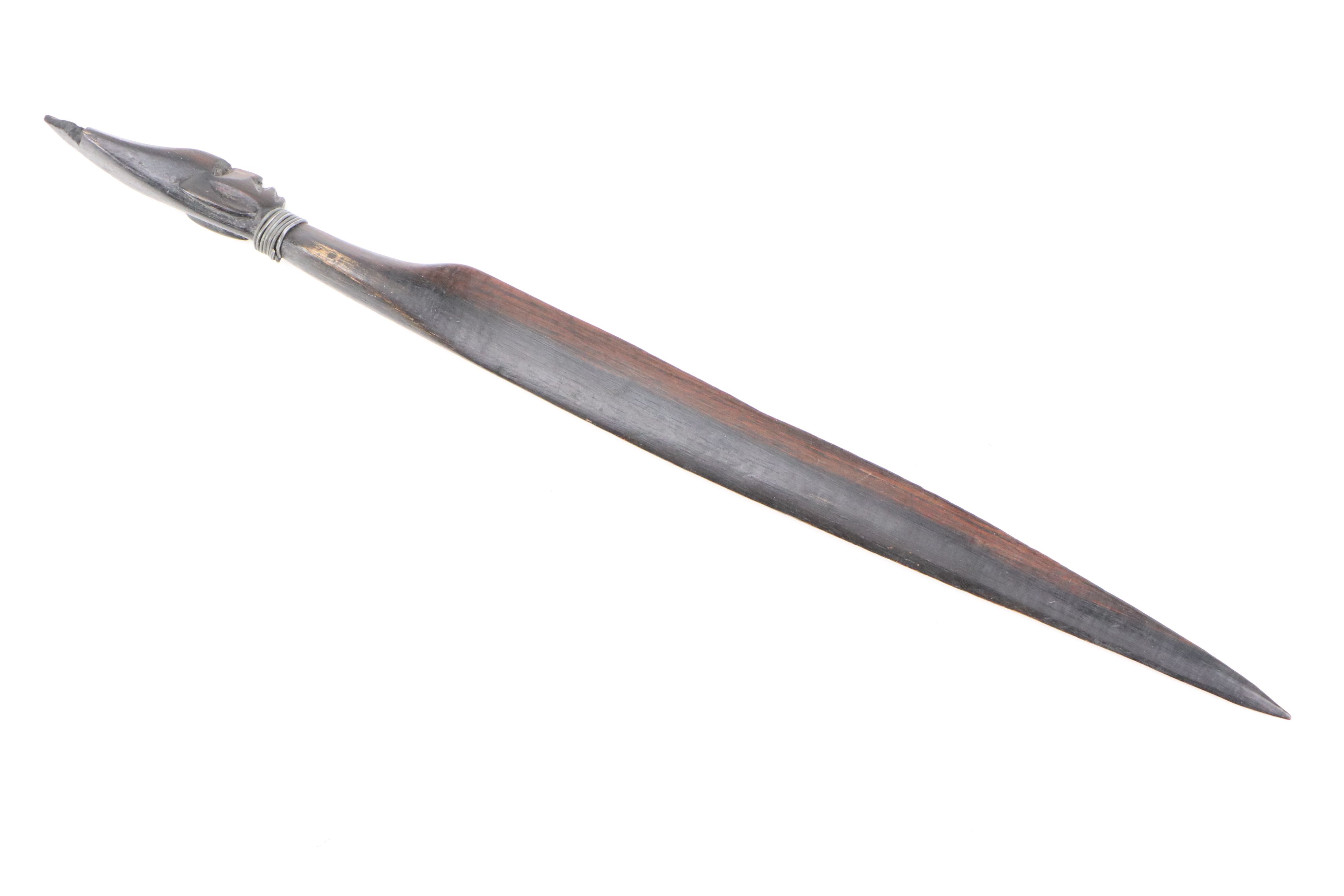 African Hand-Carved Wood Letter Opener with Chinese Guan Yu Figurine