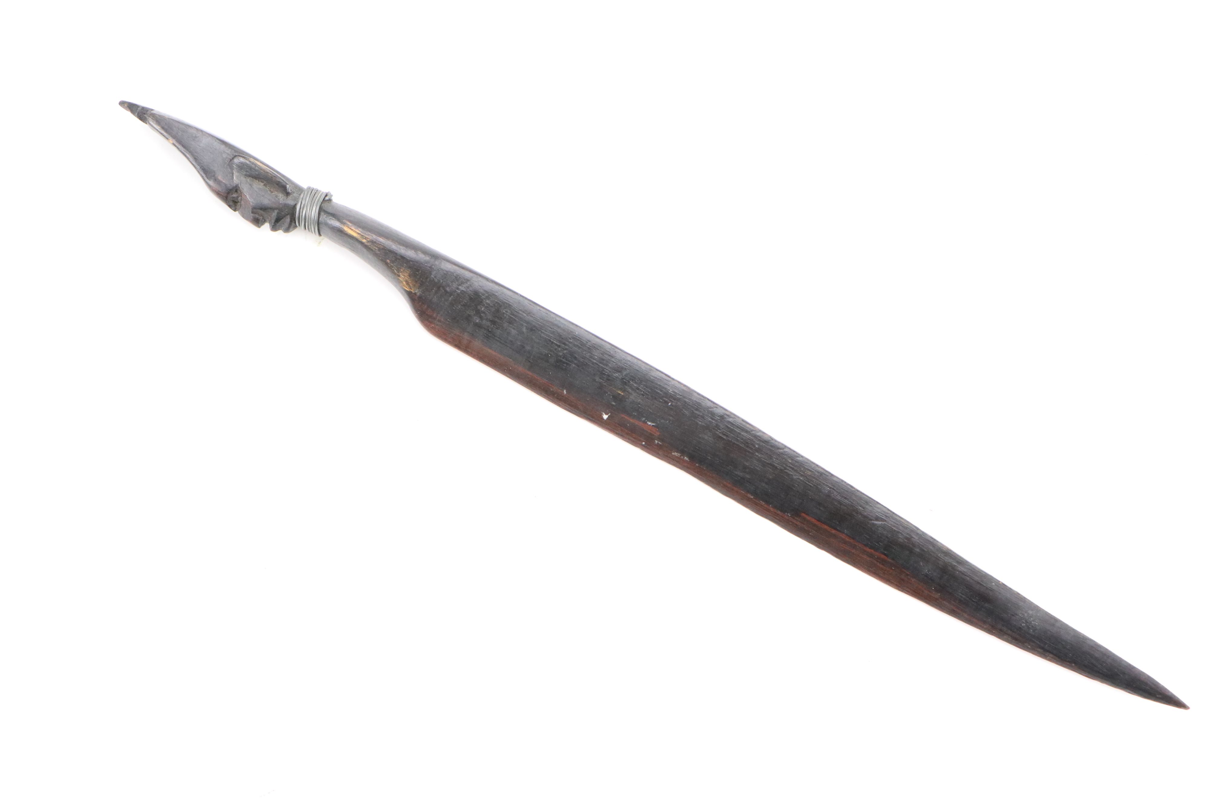 African Hand-Carved Wood Letter Opener with Chinese Guan Yu Figurine