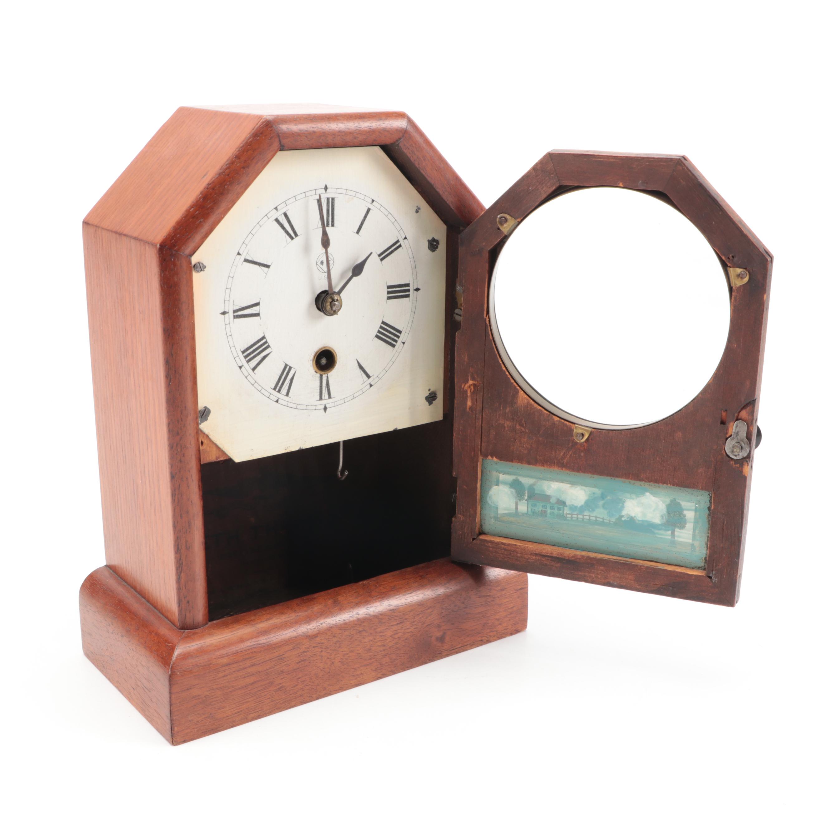 Seth Thomas Reverse Painting Wooden Mantel Clock