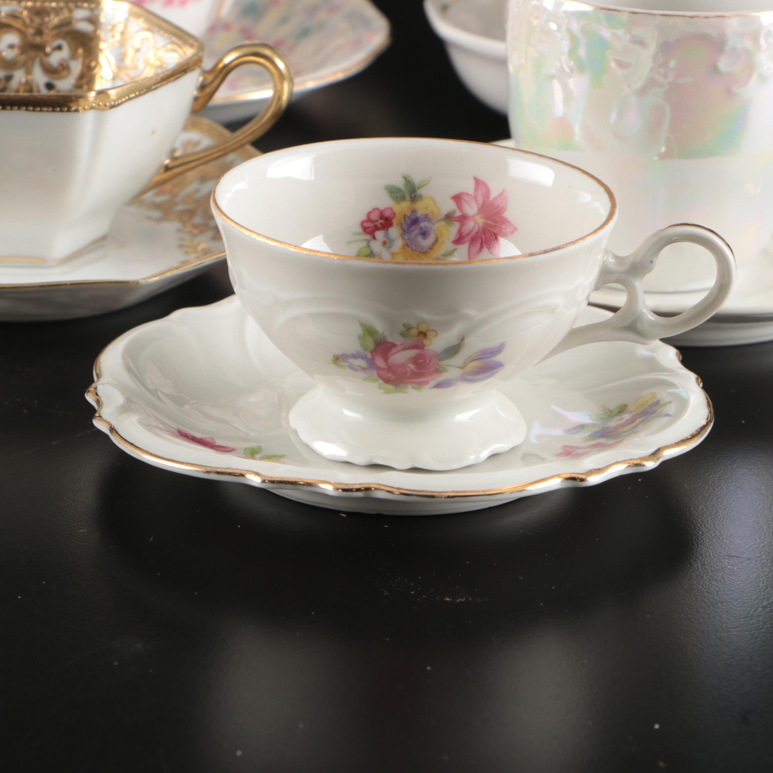 Queen Anne "Royal Bridal Gown" Coffee Pot and Under Plate with Cups and Saucers