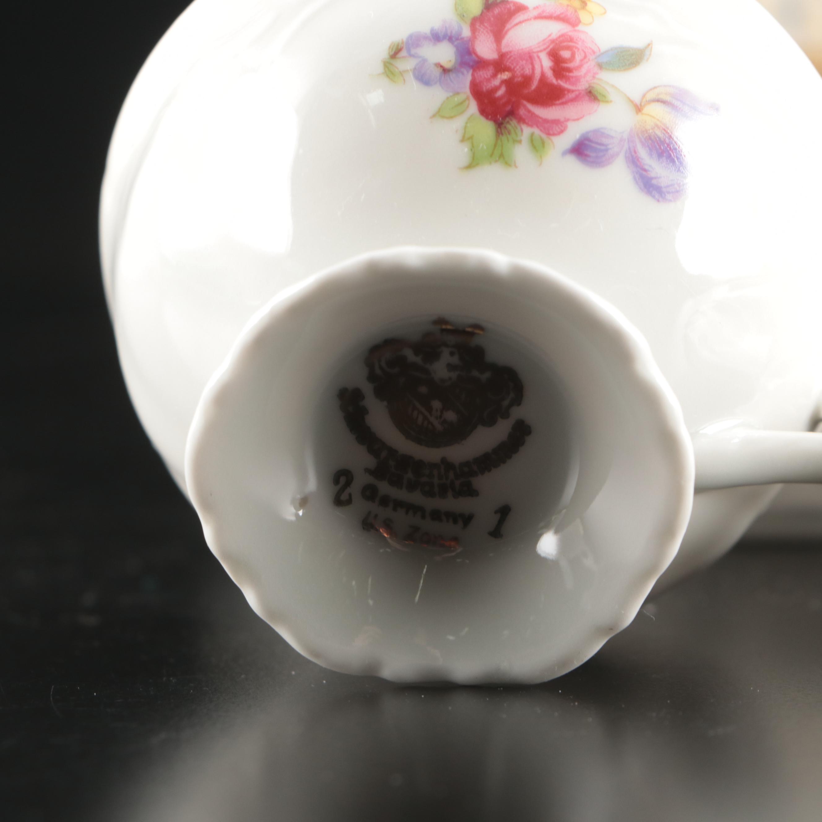 Queen Anne "Royal Bridal Gown" Coffee Pot and Under Plate with Cups and Saucers