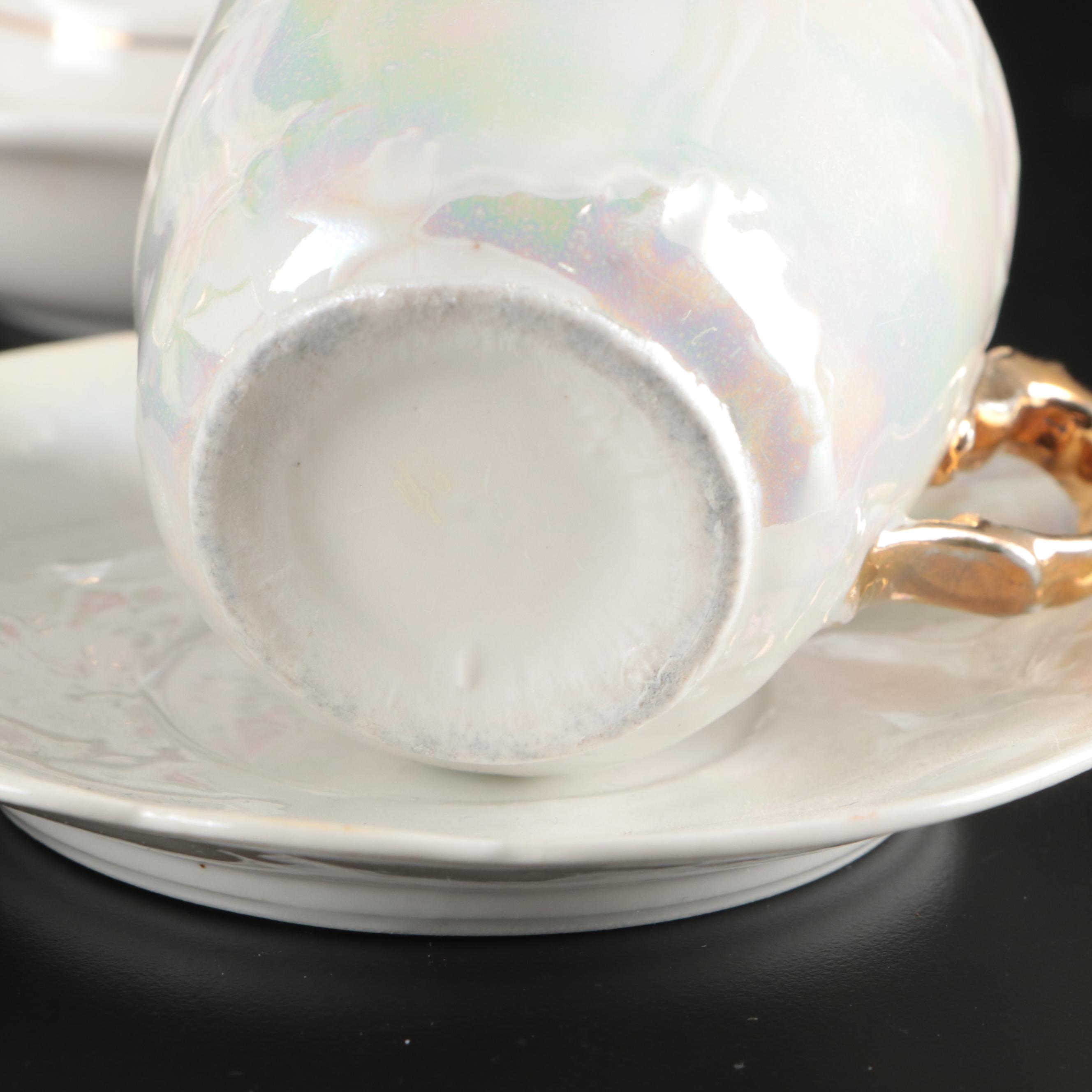 Queen Anne "Royal Bridal Gown" Coffee Pot and Under Plate with Cups and Saucers