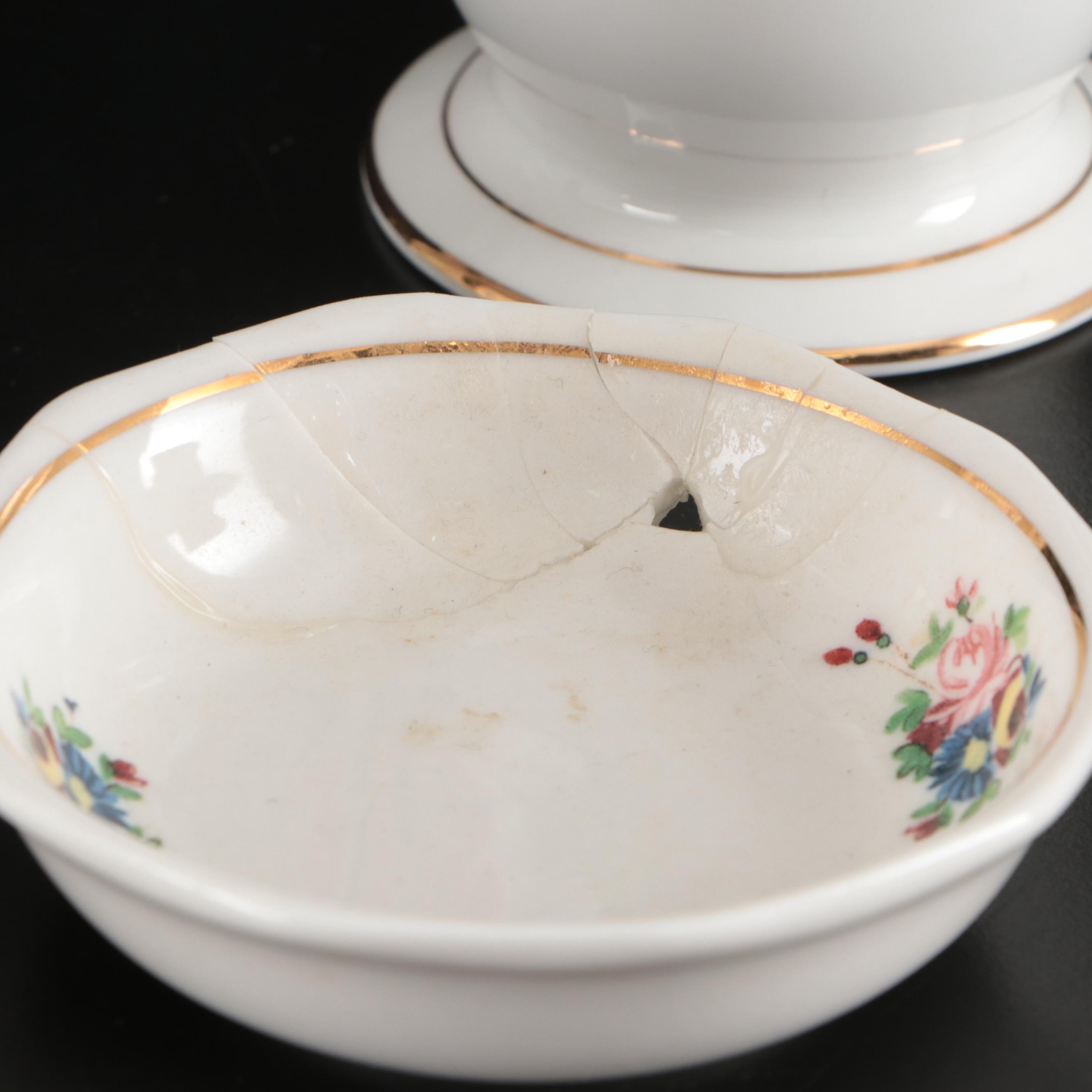 Queen Anne "Royal Bridal Gown" Coffee Pot and Under Plate with Cups and Saucers