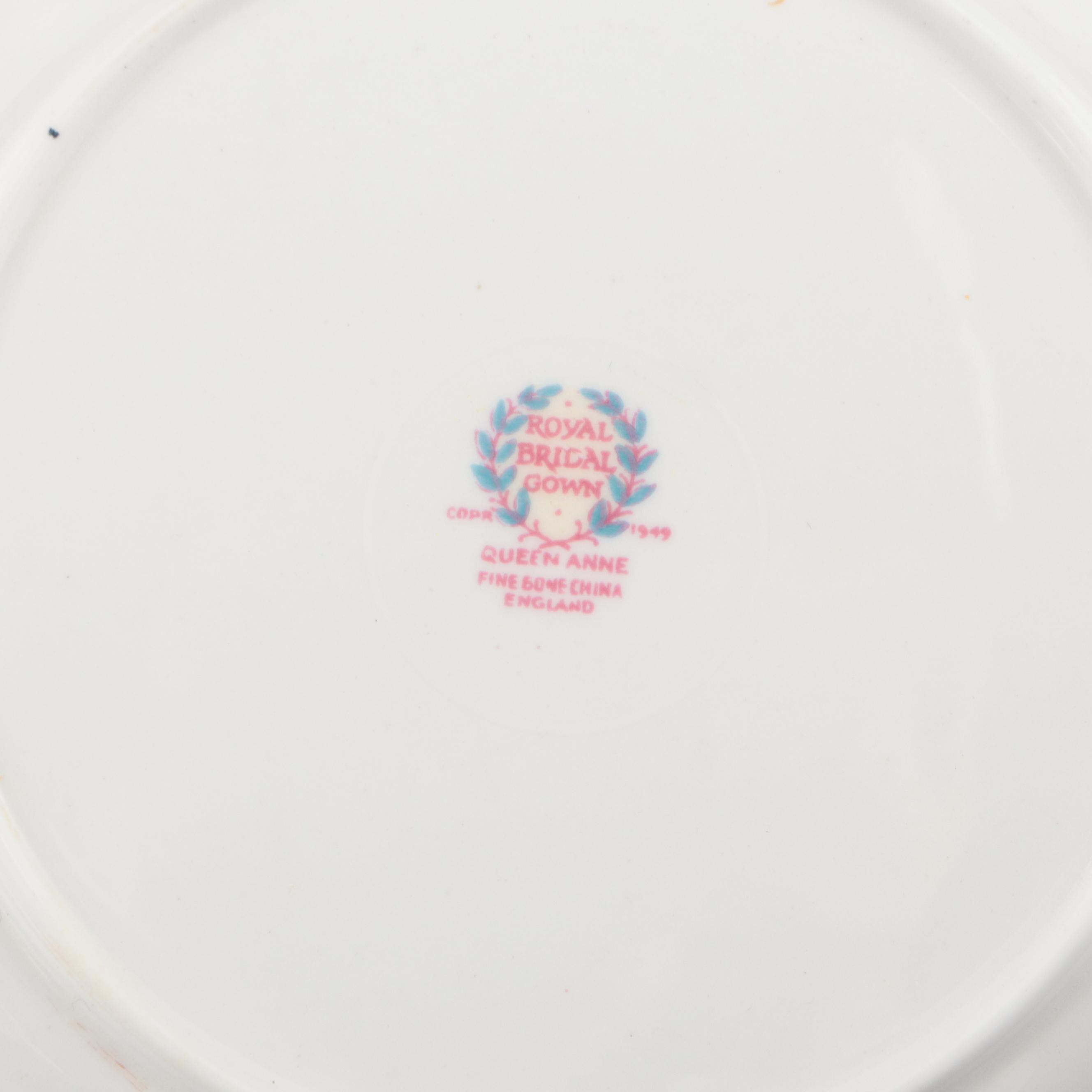 Queen Anne "Royal Bridal Gown" Coffee Pot and Under Plate with Cups and Saucers